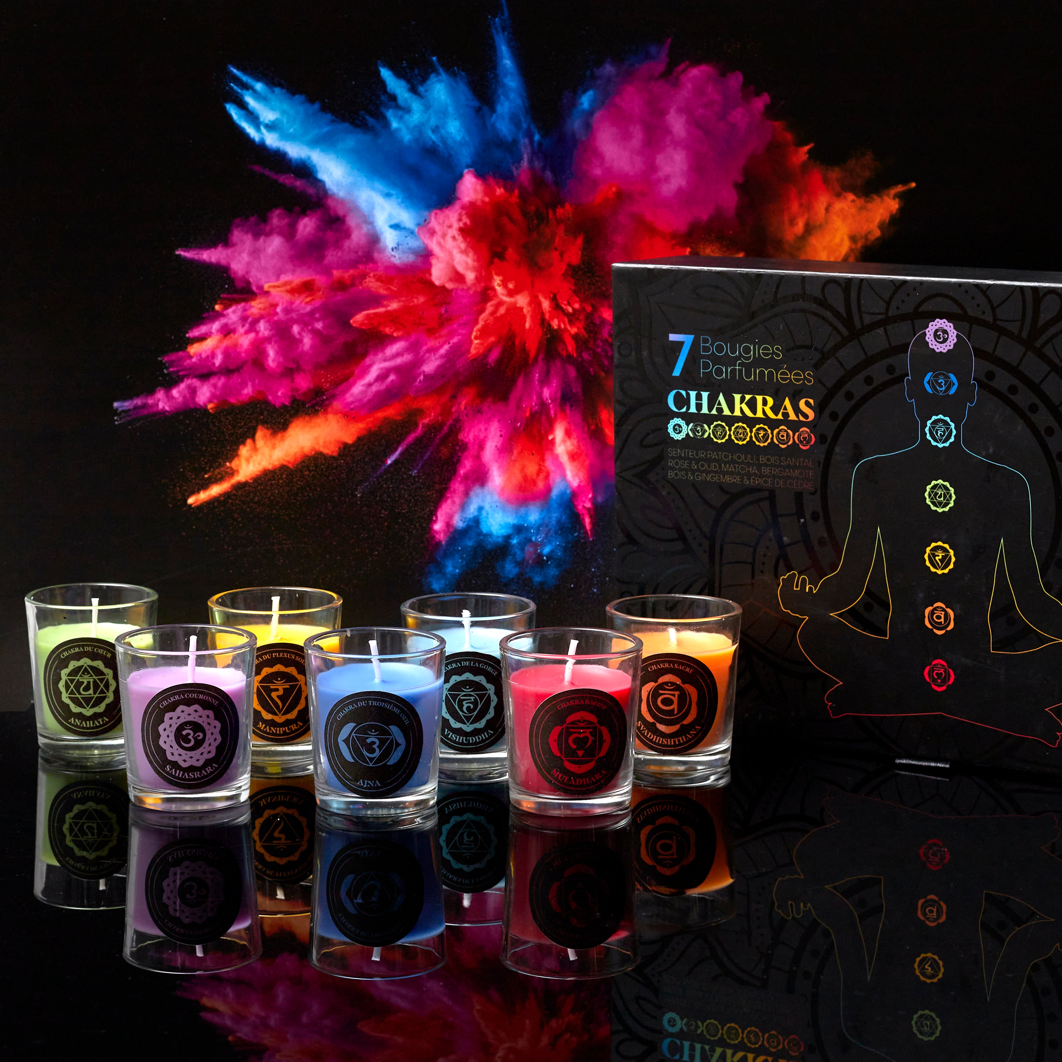 BOUGIE PARFUMEE X7 COFFRET CHAKRA