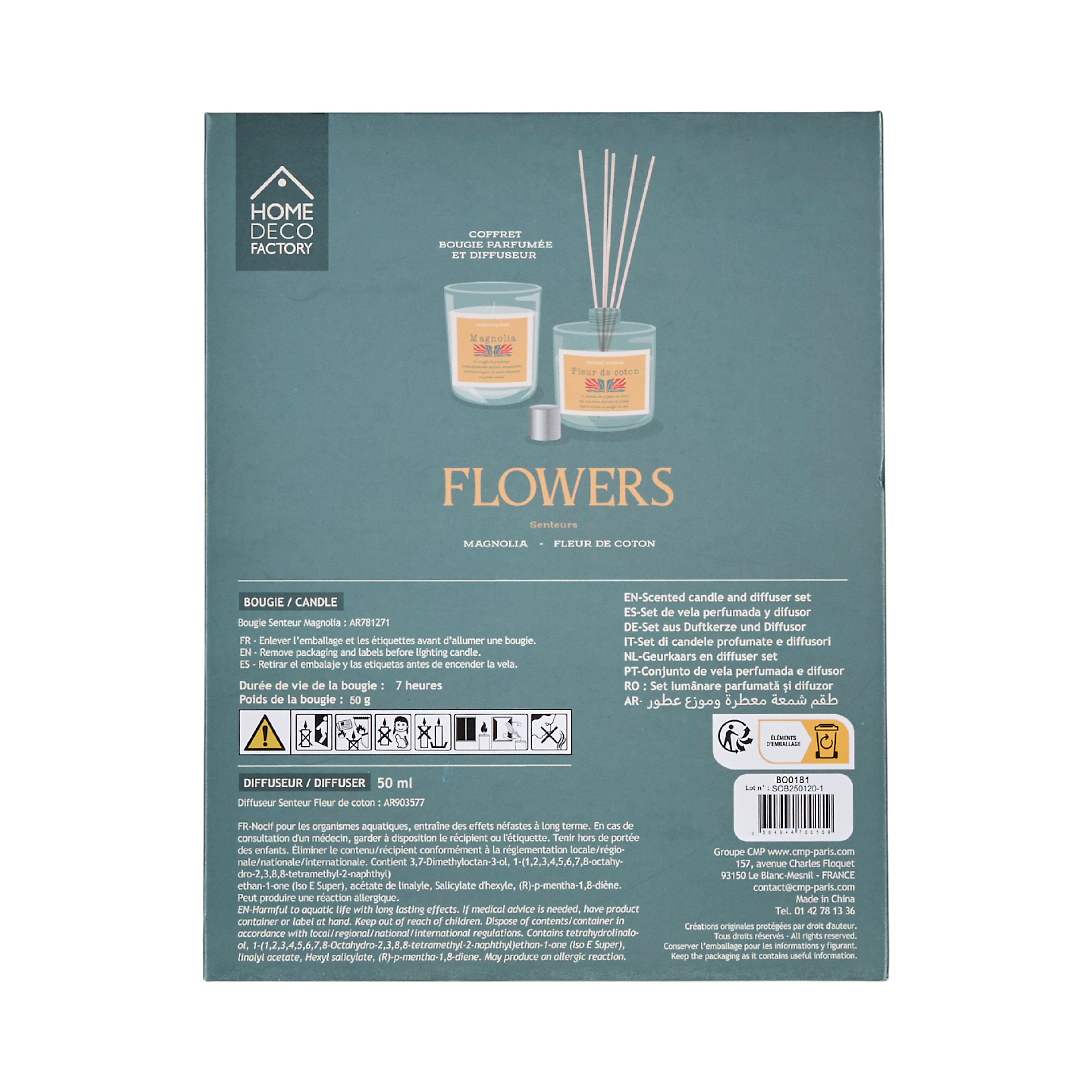 BOUGIE PARFUMEE ET DIFFUSEUR COFFRET FLOWER