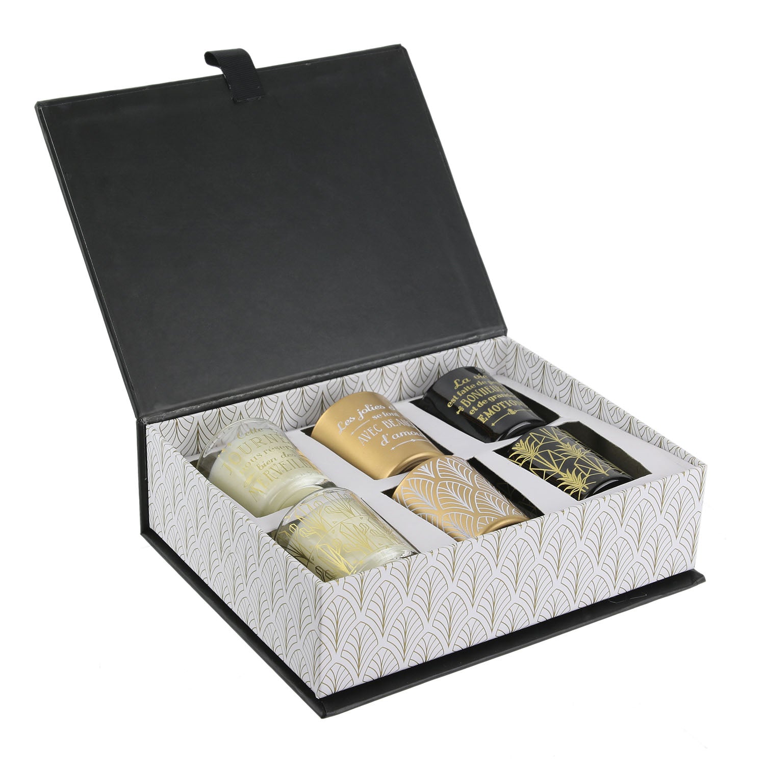 BOUGIE PARFUMEE X6 COFFRET NOIR HOME DECO ART