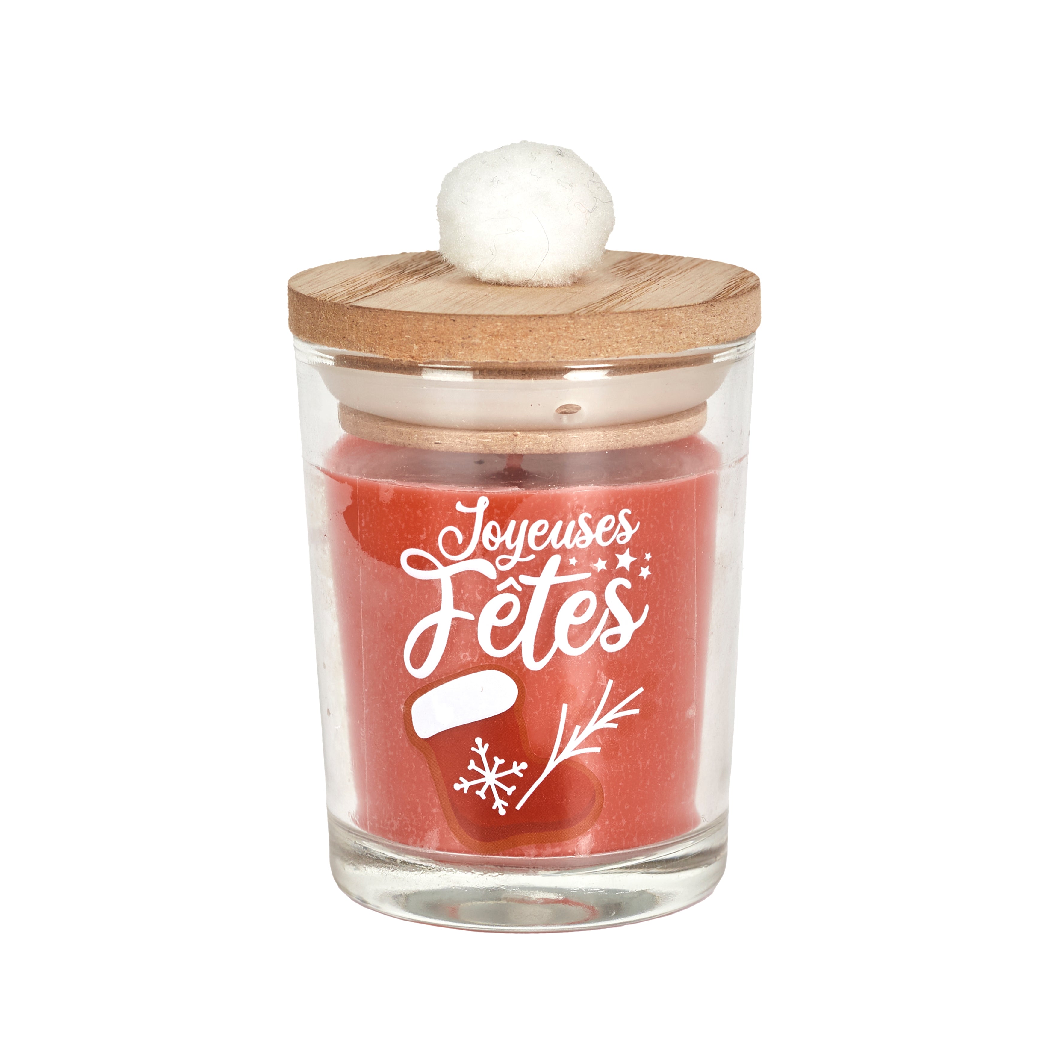 BOUGIE TOP BOIS POMPON X2 UN NOEL TRADI