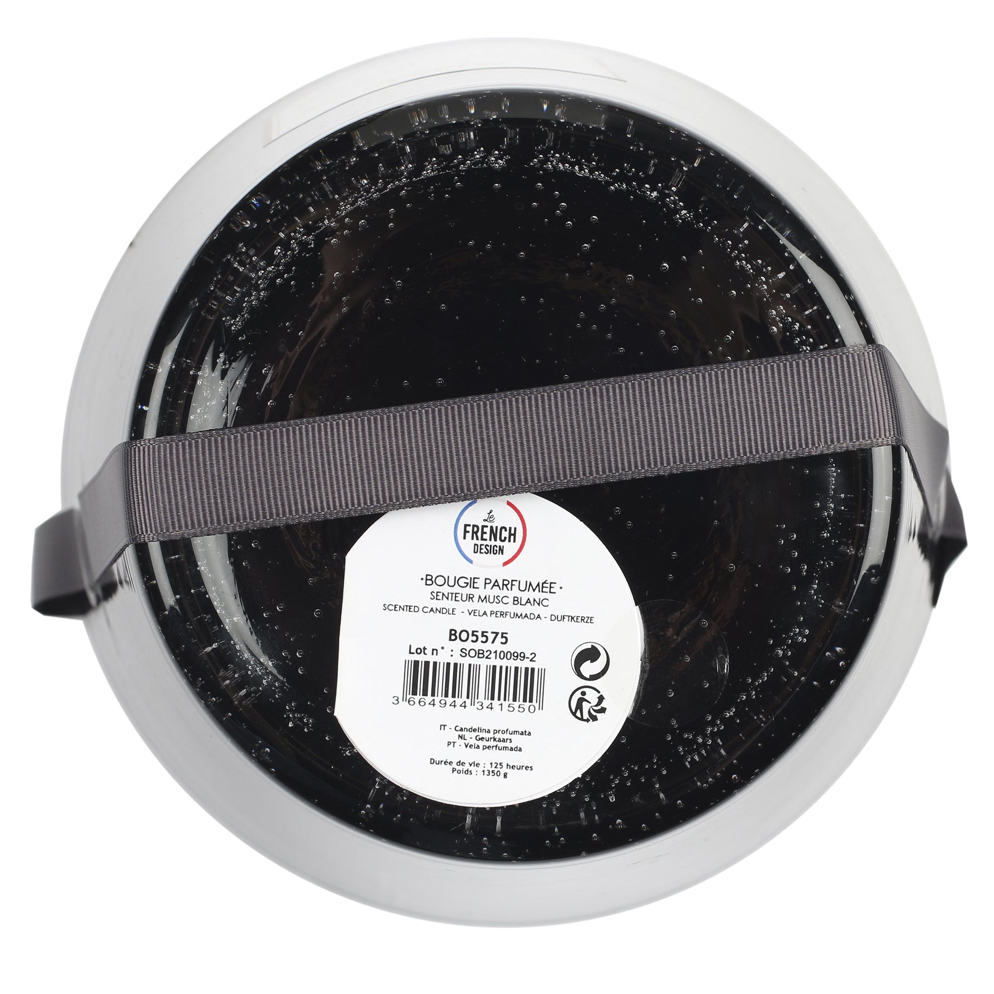 BOUGIE PARFUMEE VERRE BULLE GRIS FONCE H23CM
