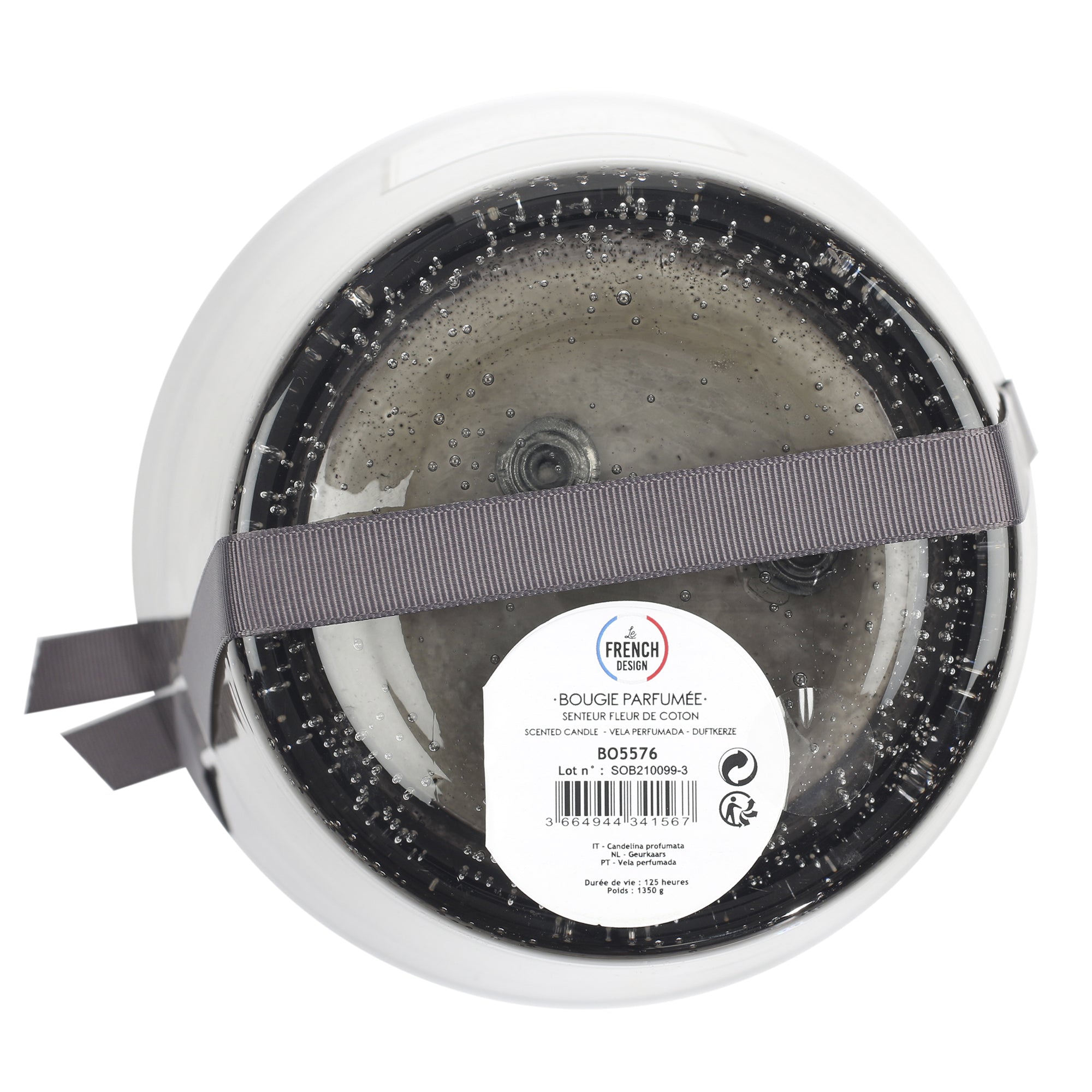 BOUGIE PARFUMEE VERRE BULLE GRIS CLAIR H23CM