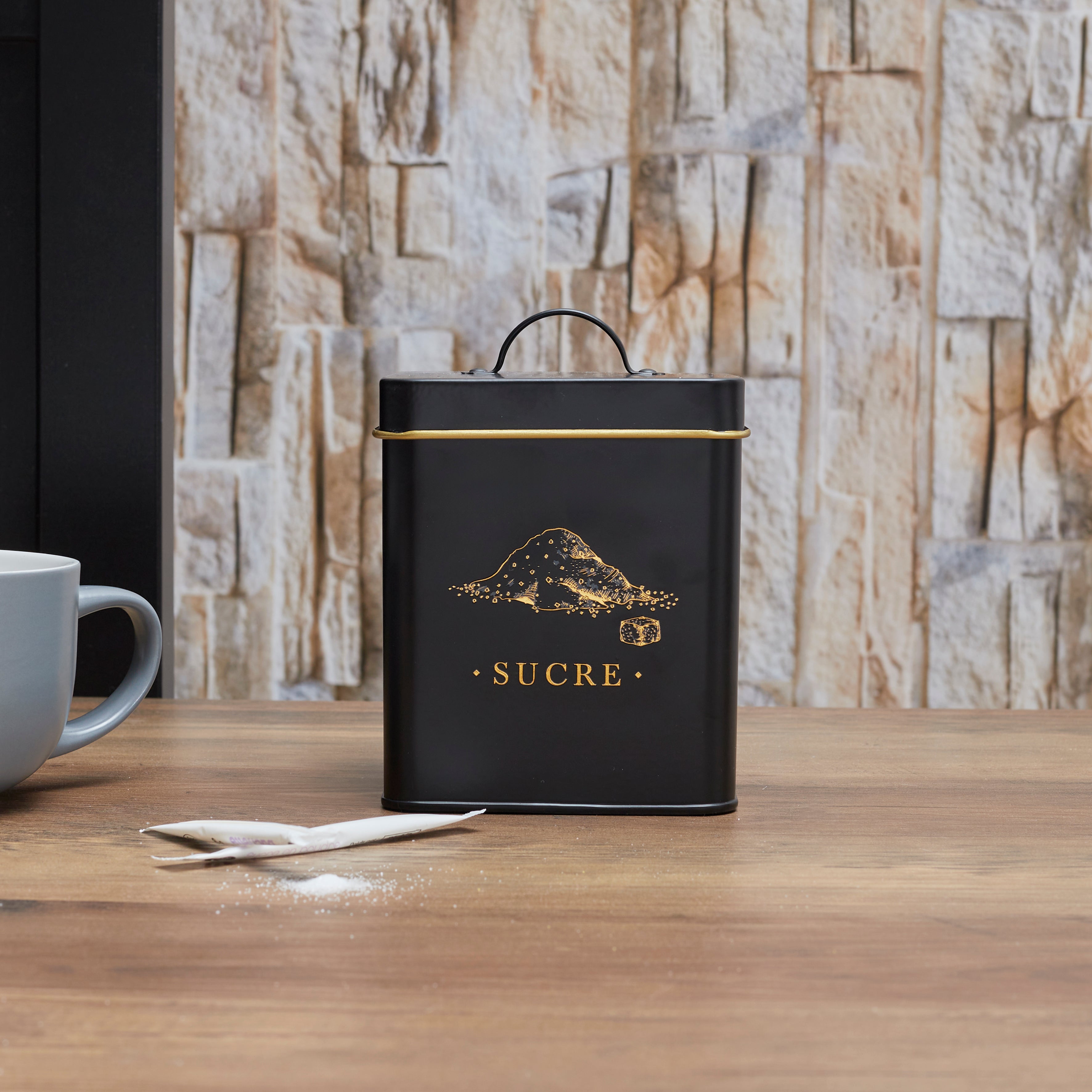BOITE METAL NOIR ET DORE SUCRE