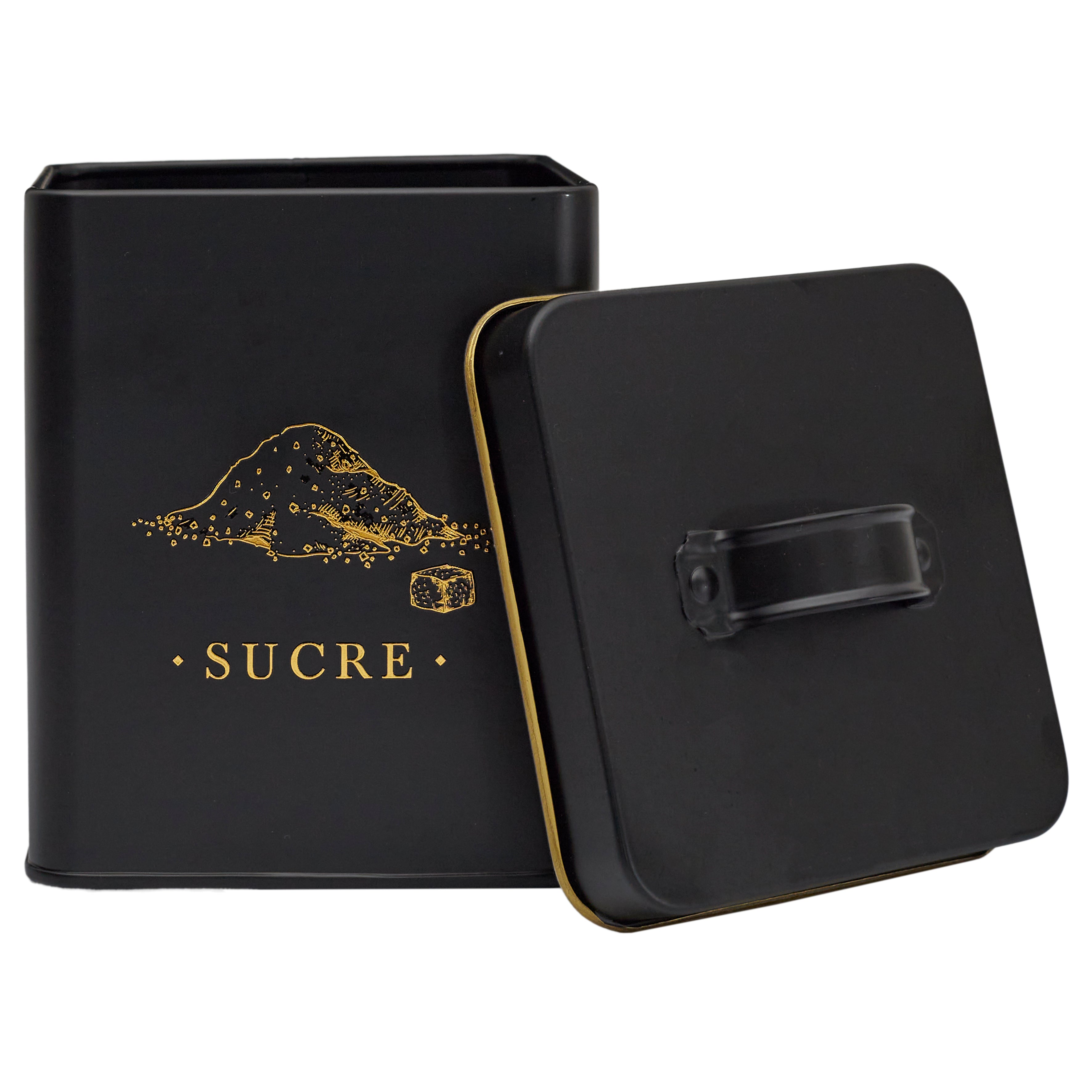 BOITE METAL NOIR ET DORE SUCRE