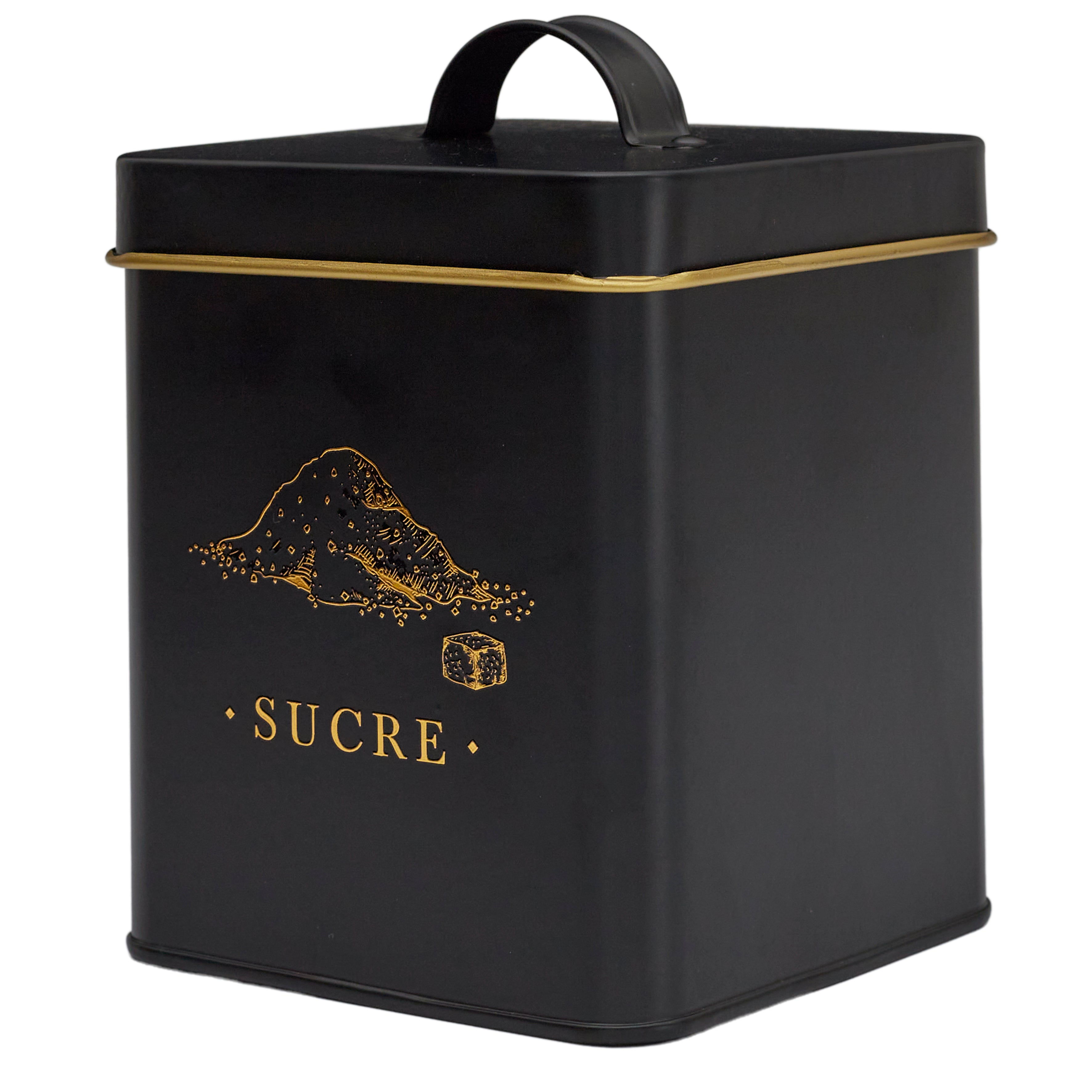 BOITE METAL NOIR ET DORE SUCRE