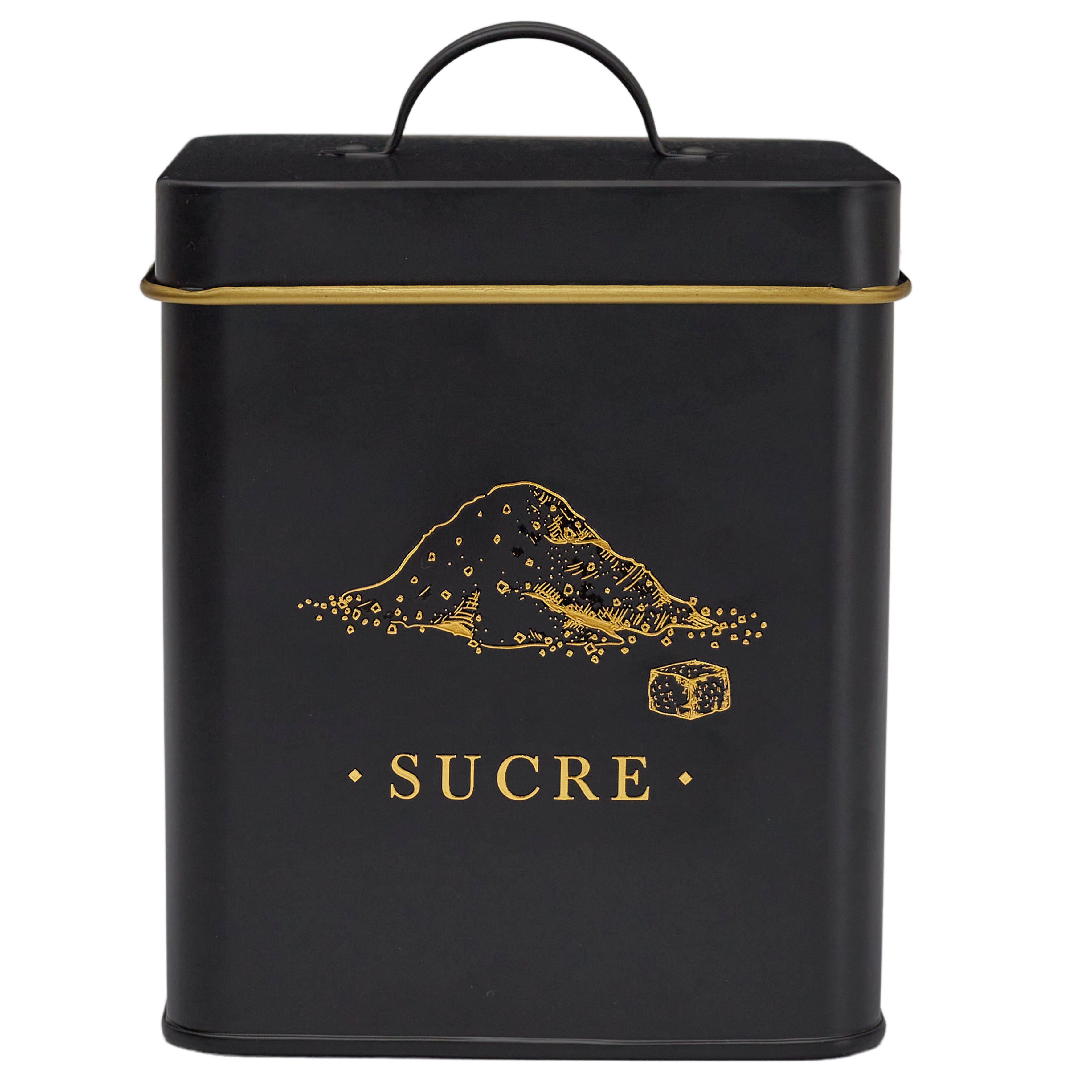 BOITE METAL NOIR ET DORE SUCRE