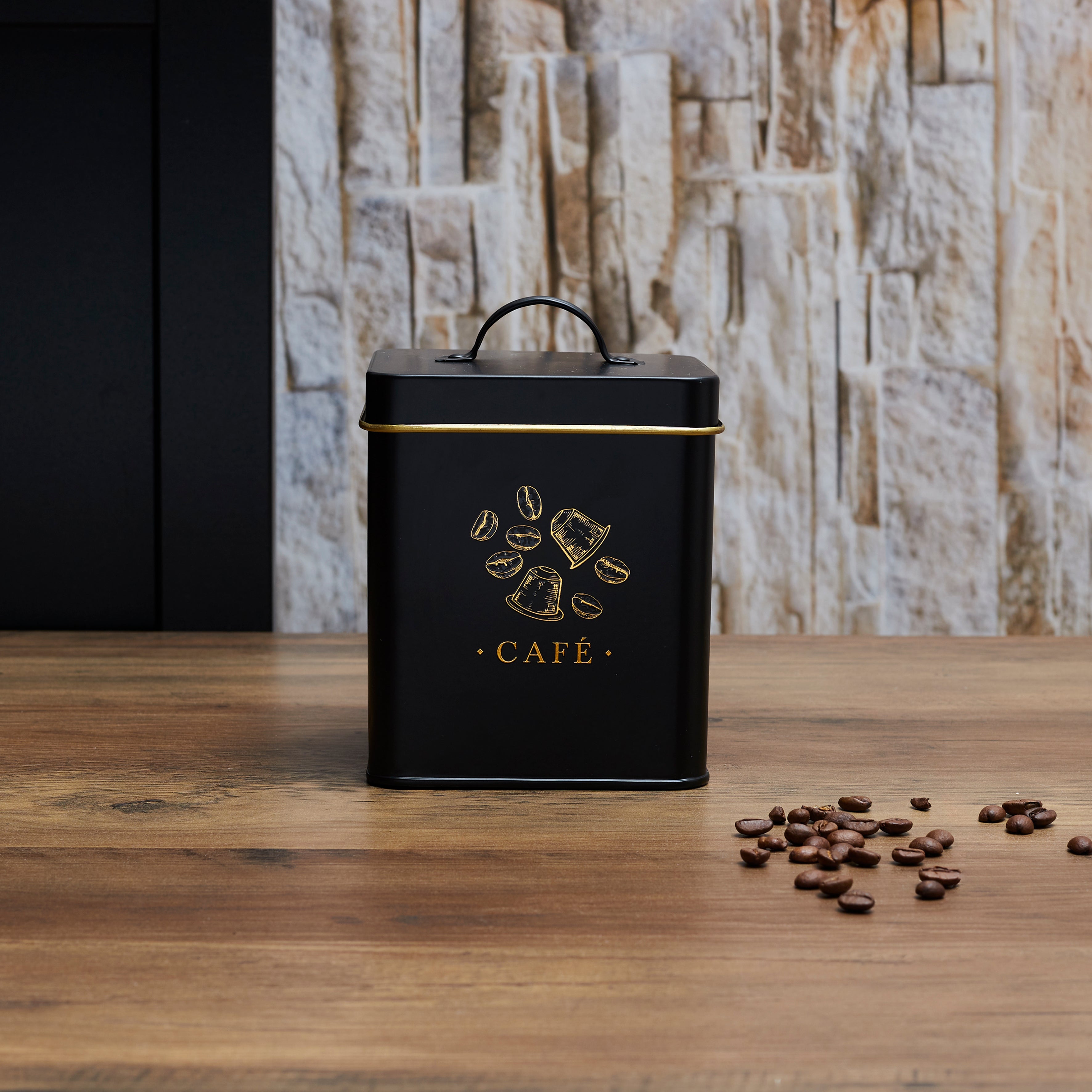 BOITE METAL NOIR ET DORE CAFE