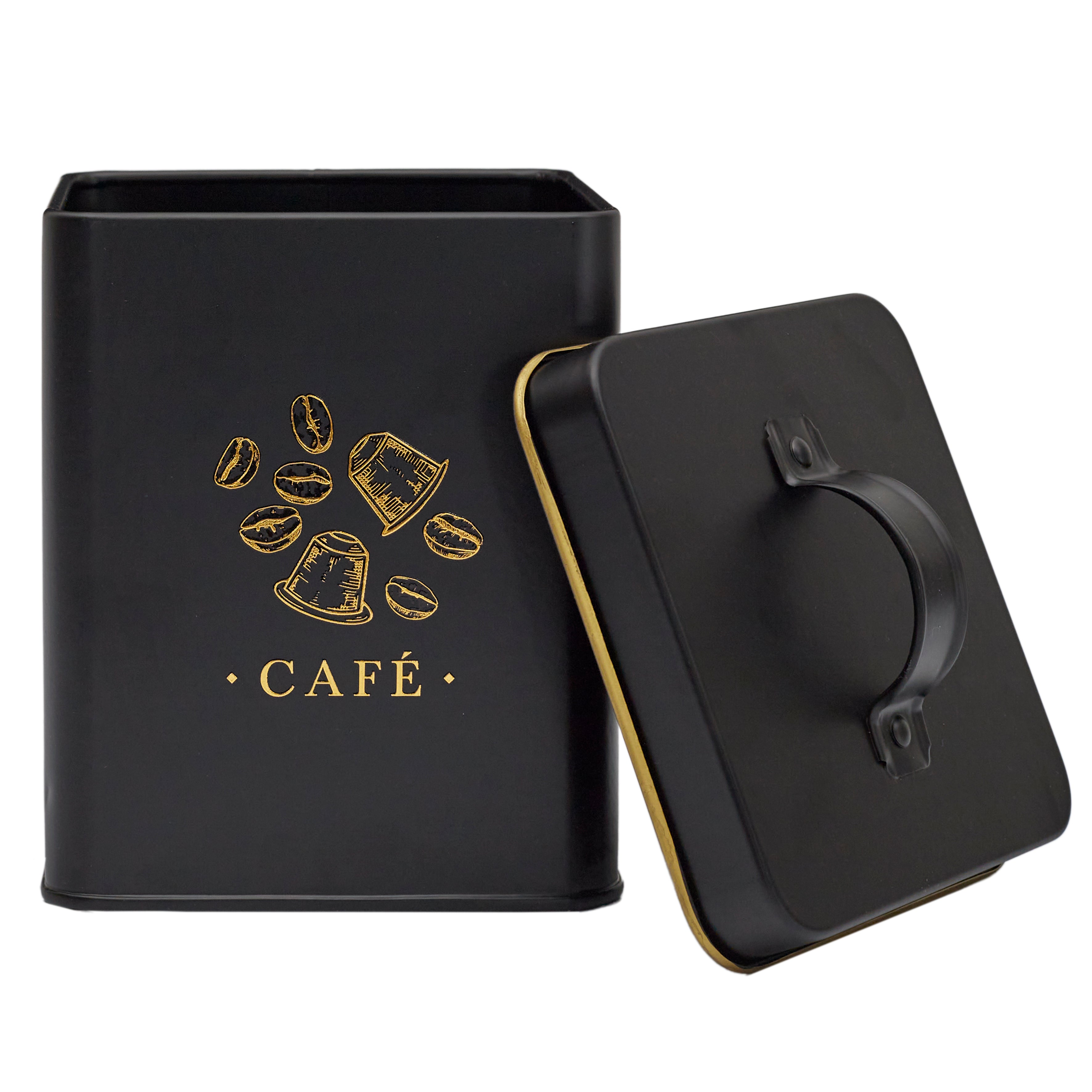 BOITE METAL NOIR ET DORE CAFE