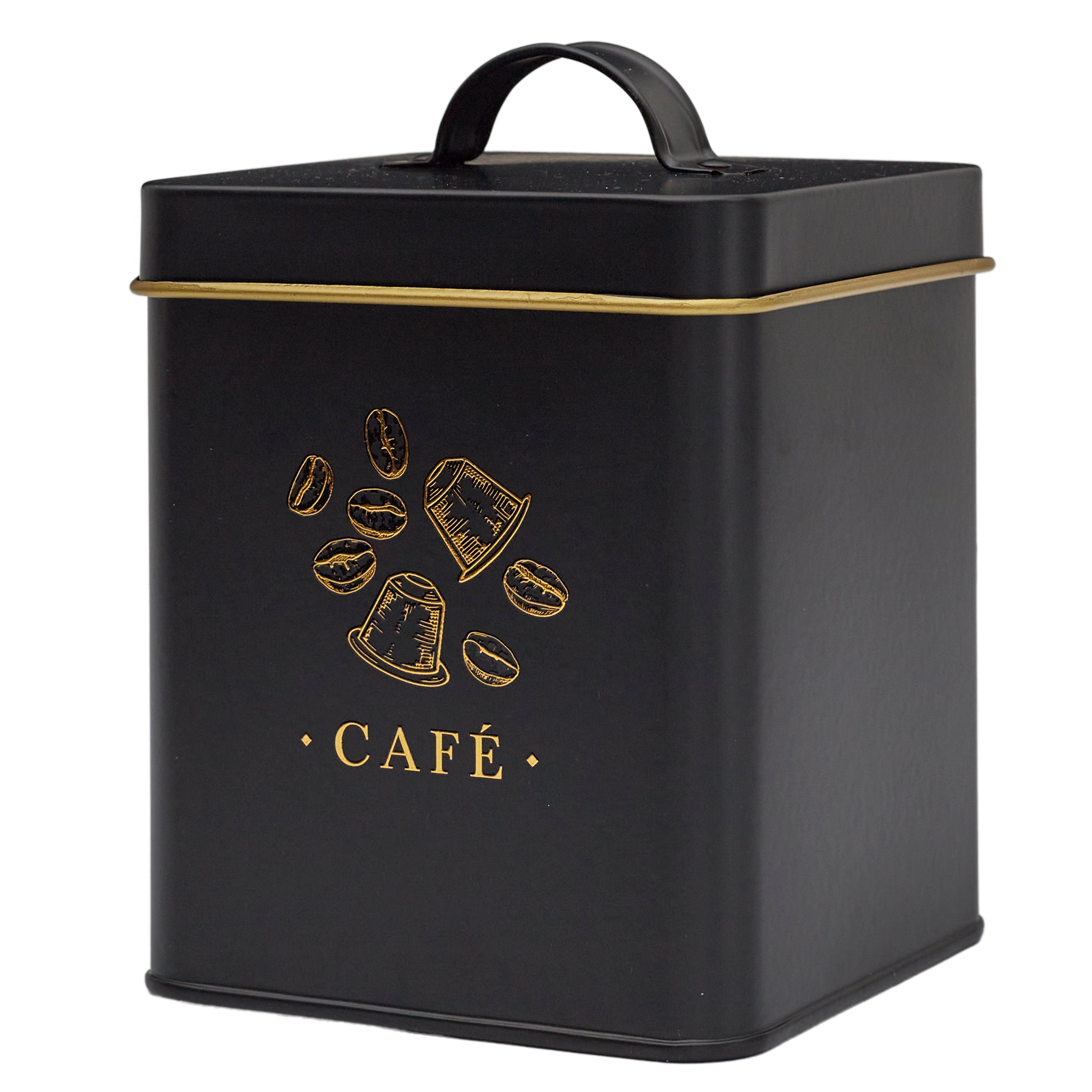 BOITE METAL NOIR ET DORE CAFE
