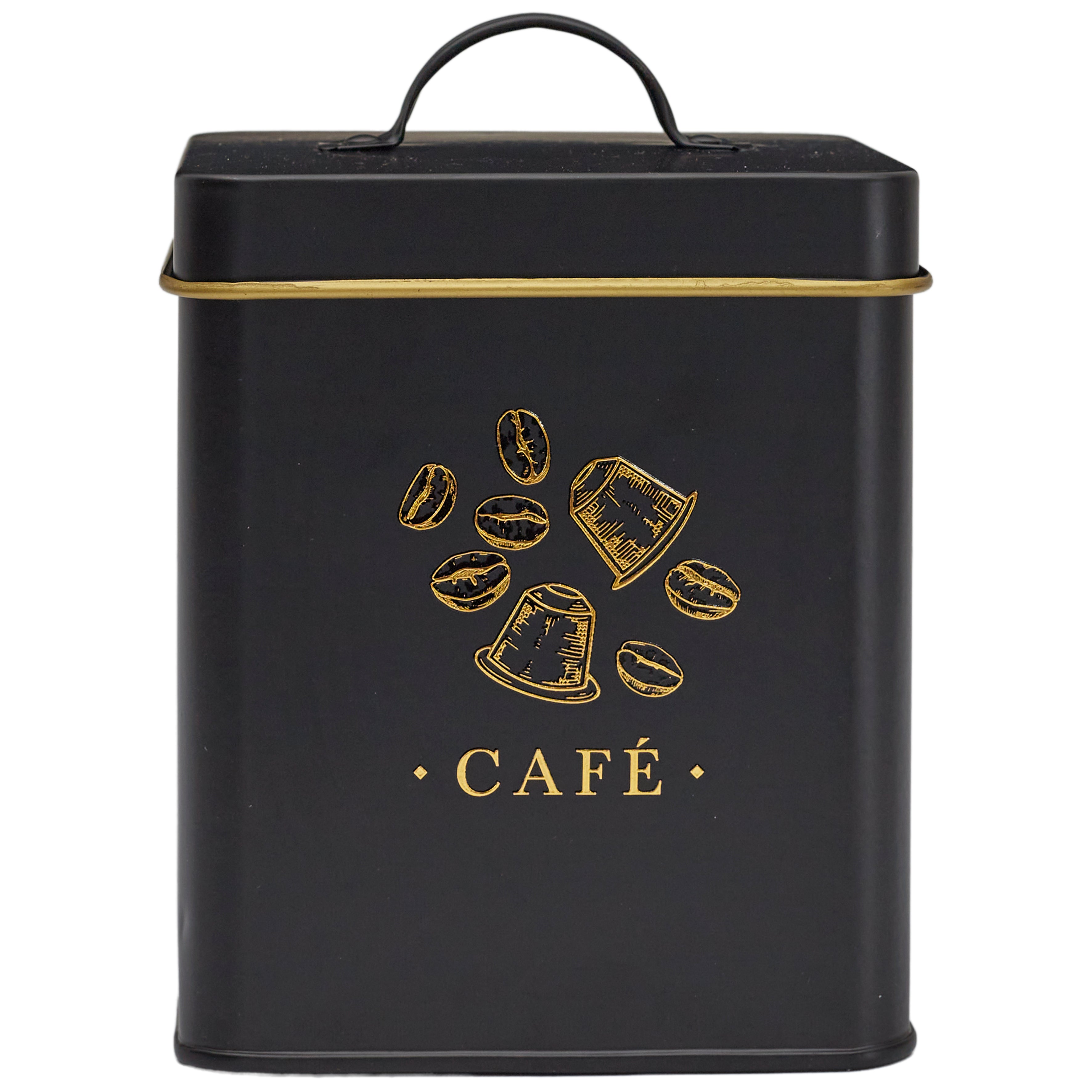 BOITE METAL NOIR ET DORE CAFE