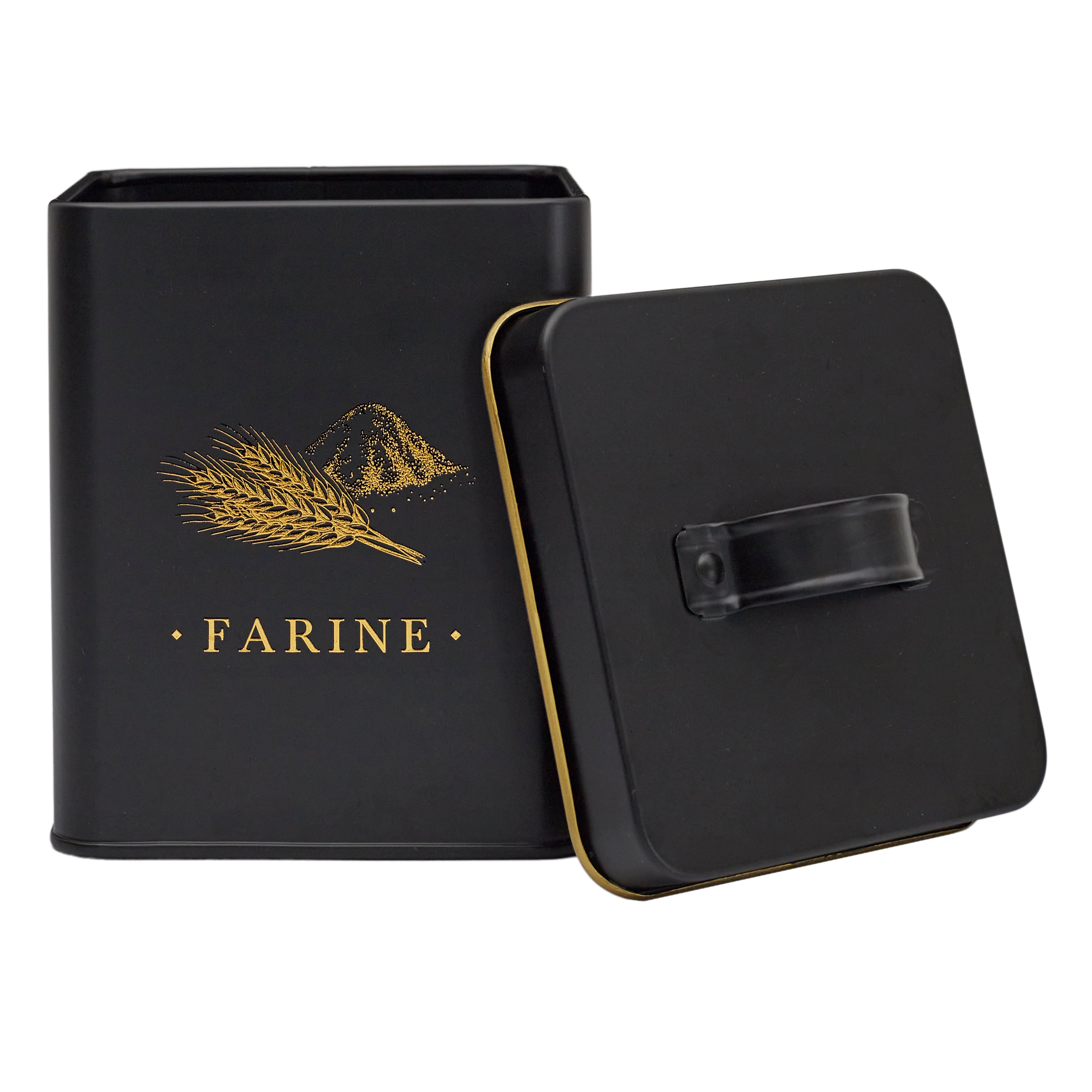 BOITE METAL NOIR ET DORE FARINE