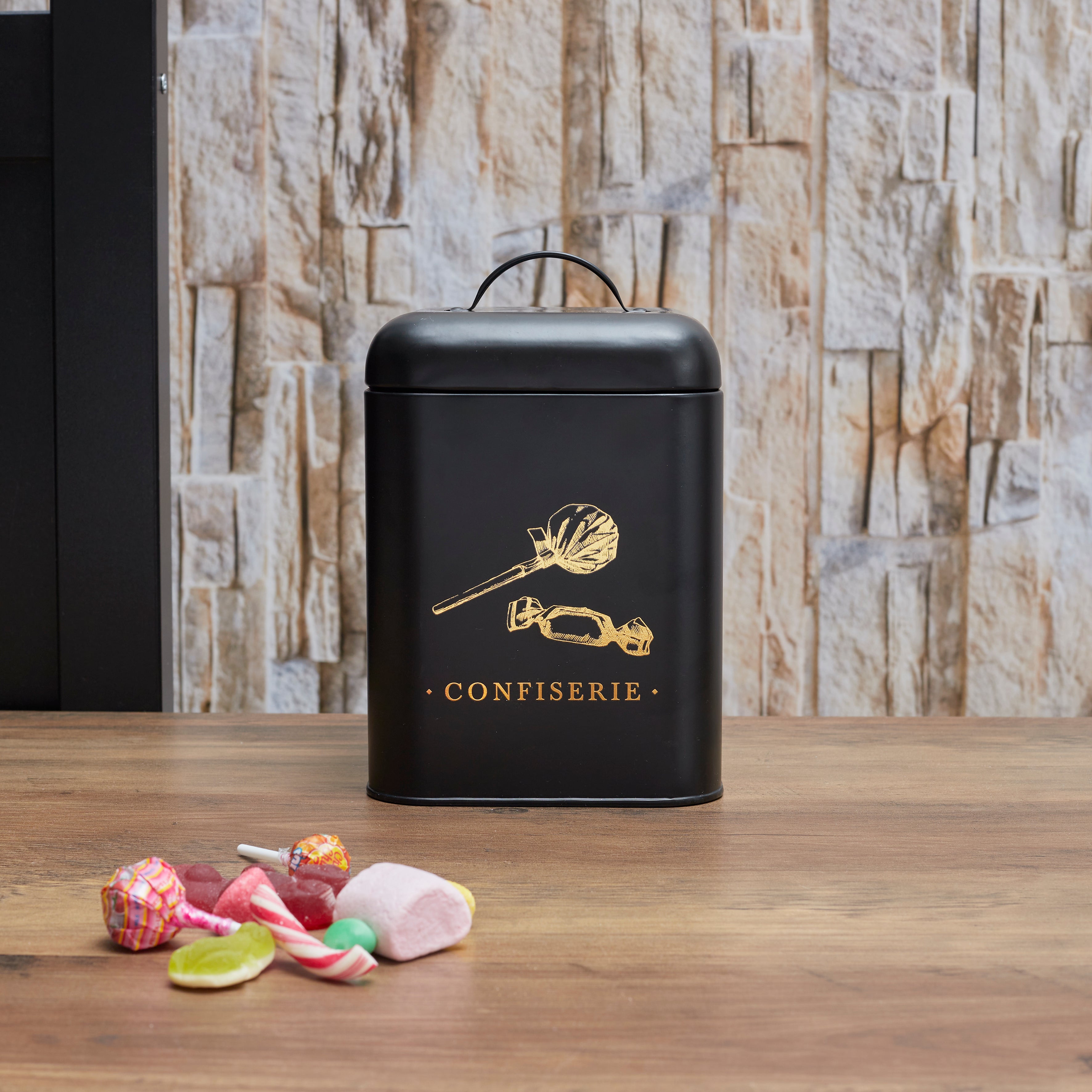 BOITE METAL NOIR ET DORE CONFISERIE