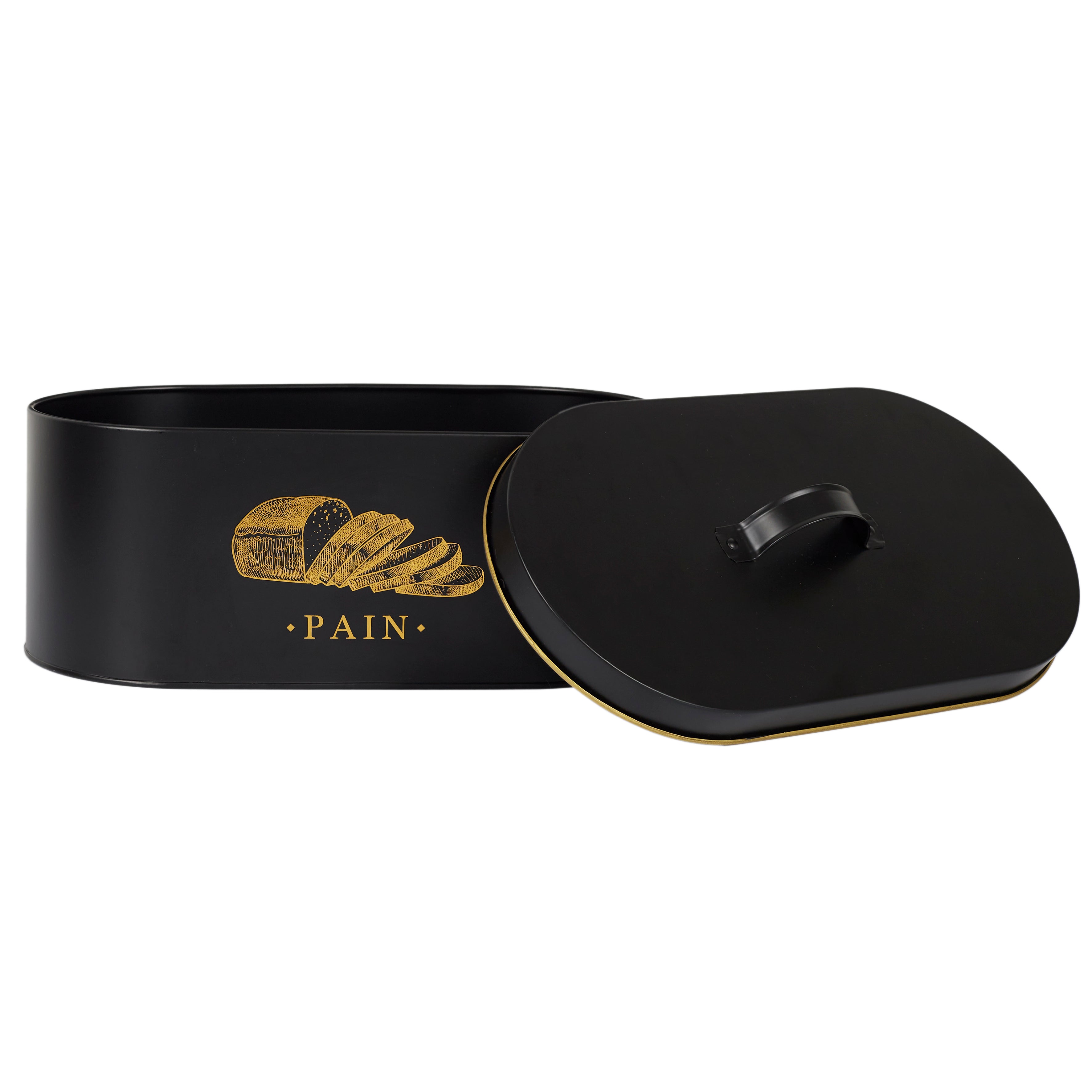 BOITE METAL NOIR ET DORE PAIN