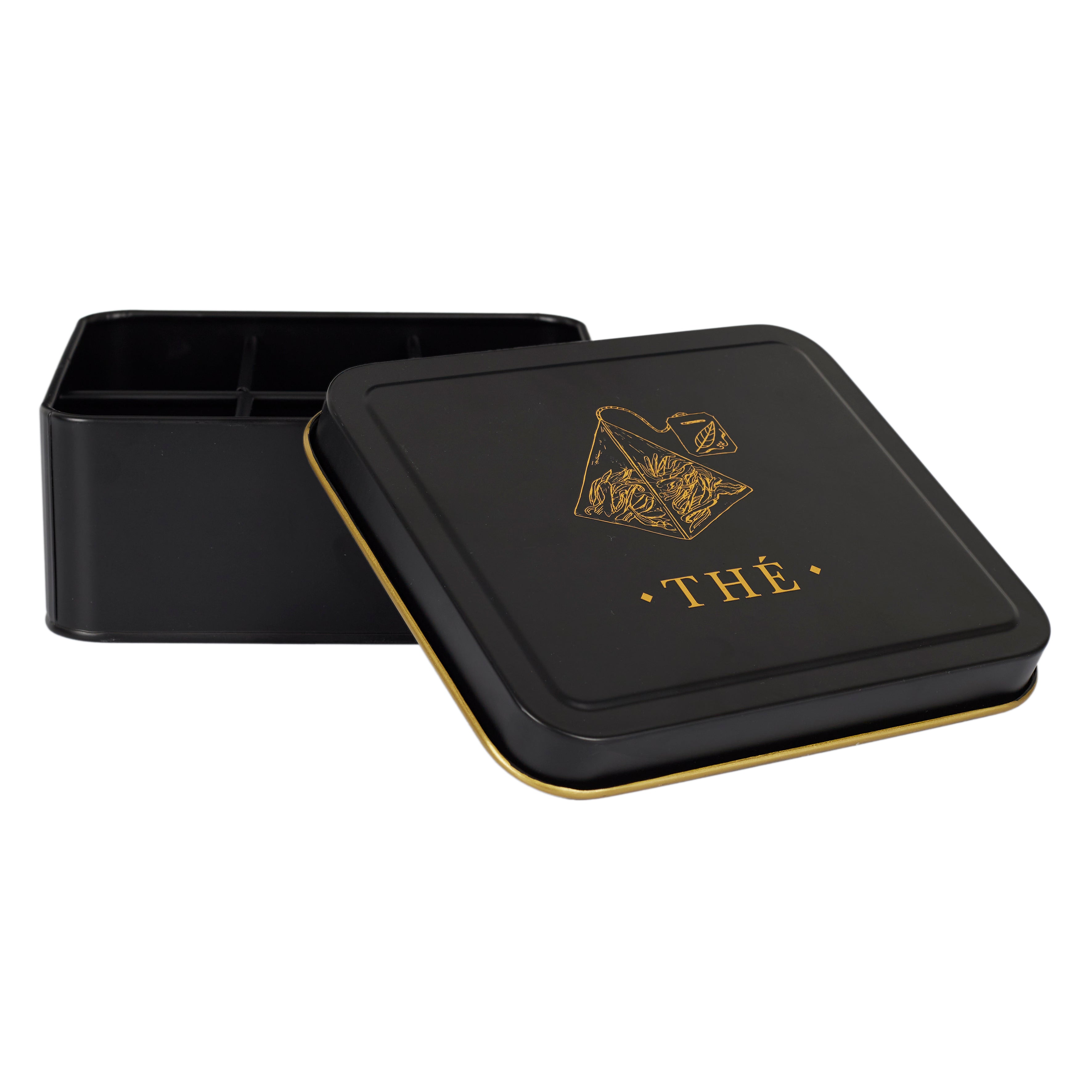 BOITE METAL NOIR ET DORE SACHET DE THE