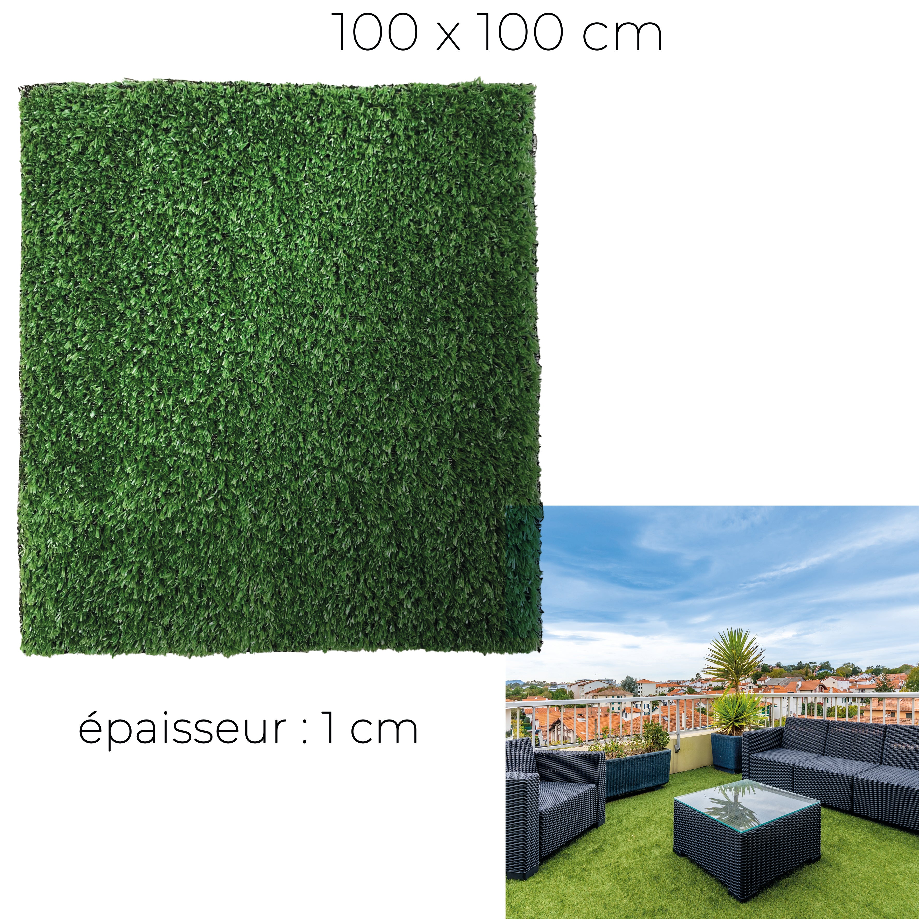 GAZON ARTIFICIEL 100X100CM HAUTEUR 1CM