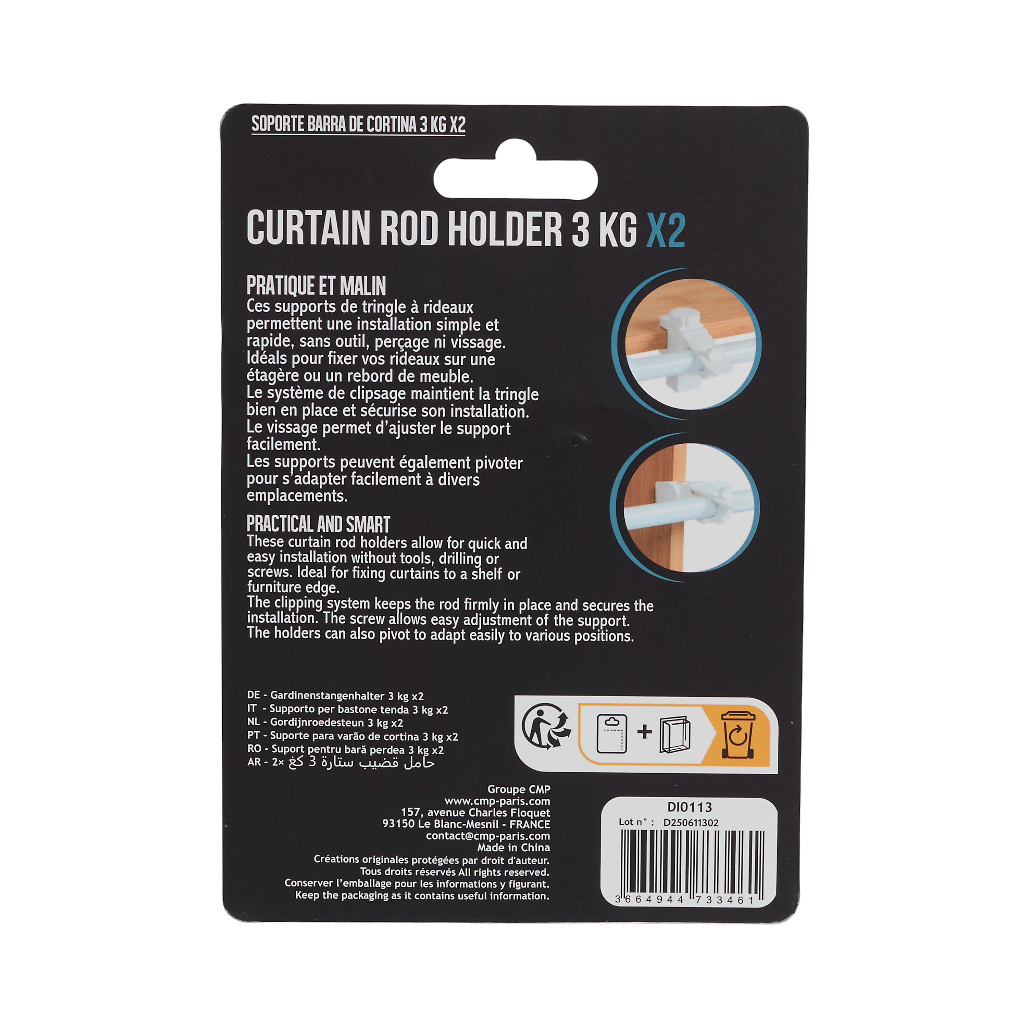 SUPPORT TRINGLE A RIDEAUX 3KG X2