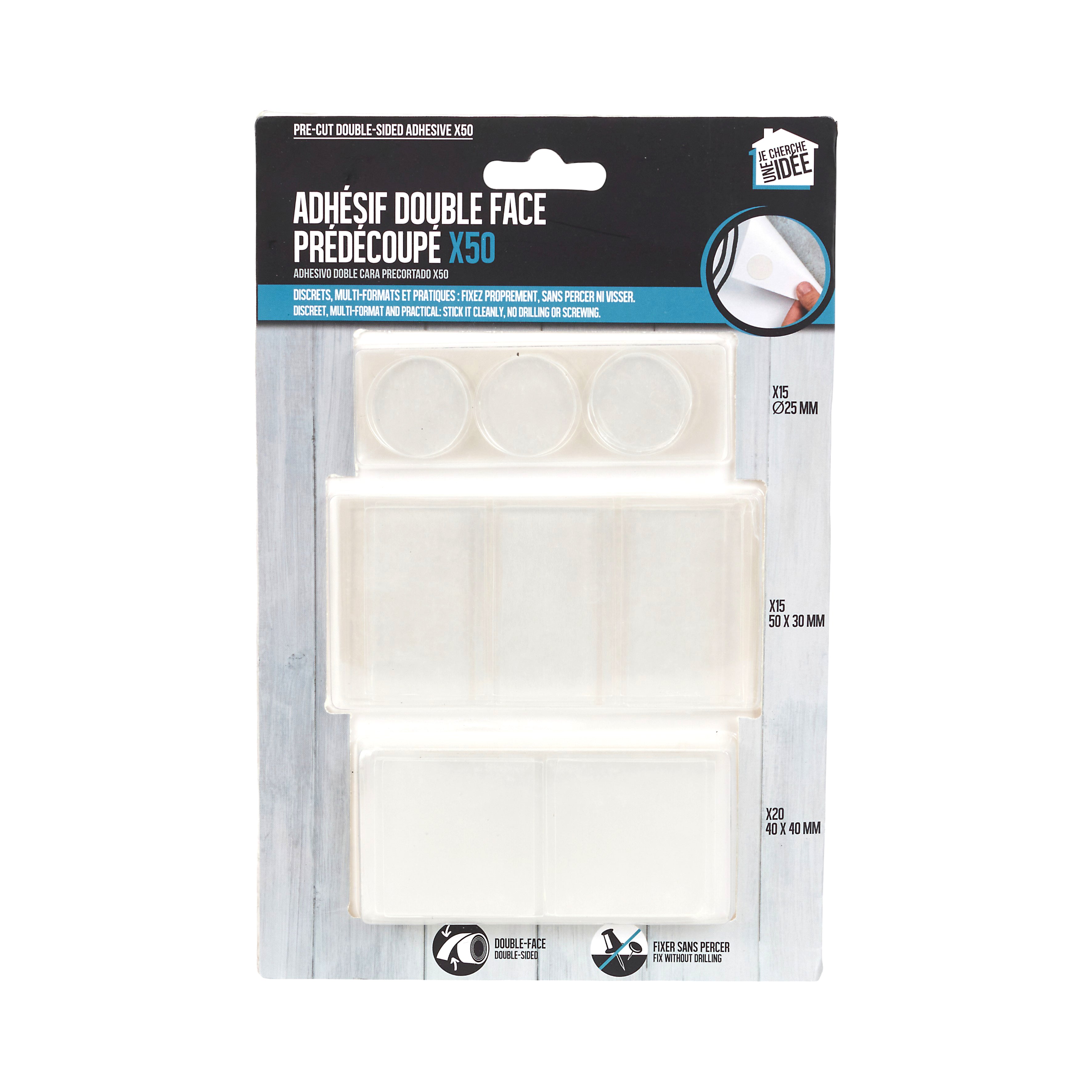 ADHESIF DOUBLE FACE PREDECOUPE X50PCS