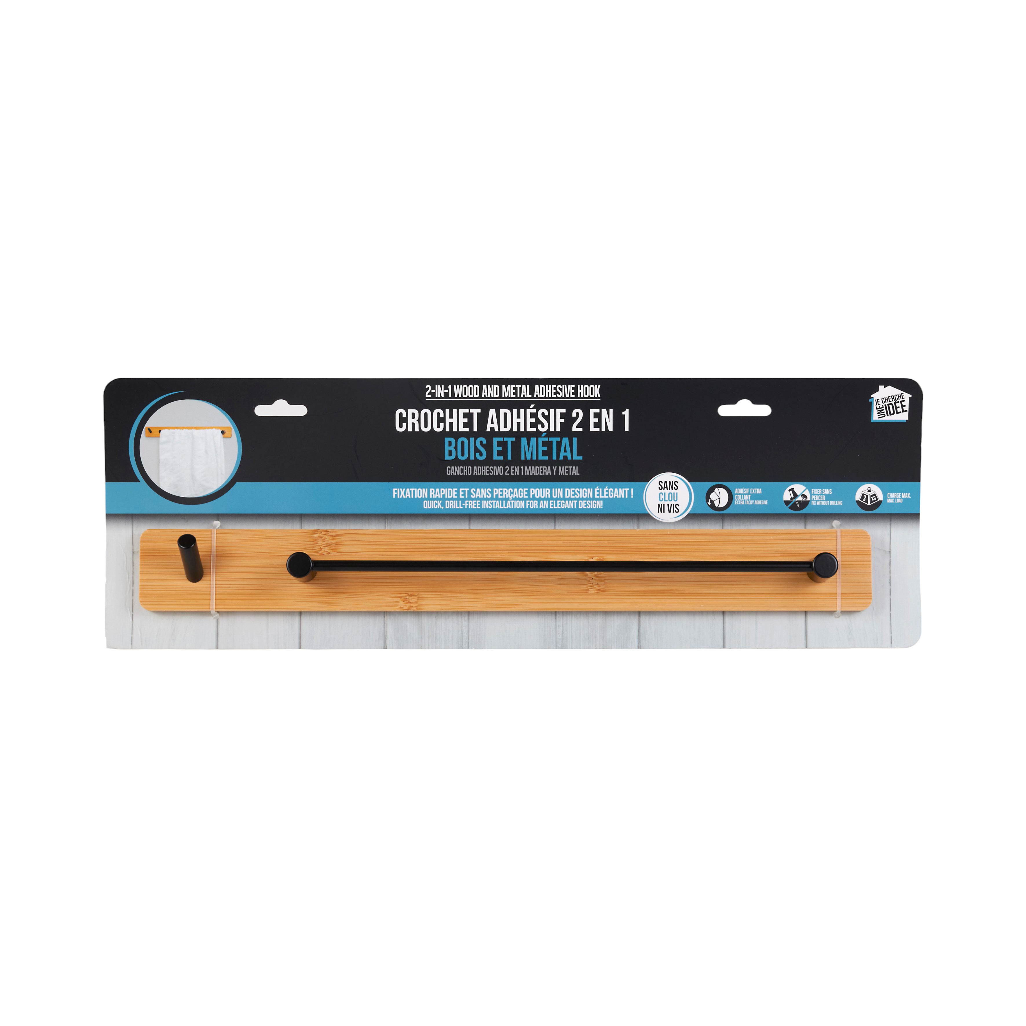 CROCHET ADHESIF 2 EN 1 BOIS ET METAL