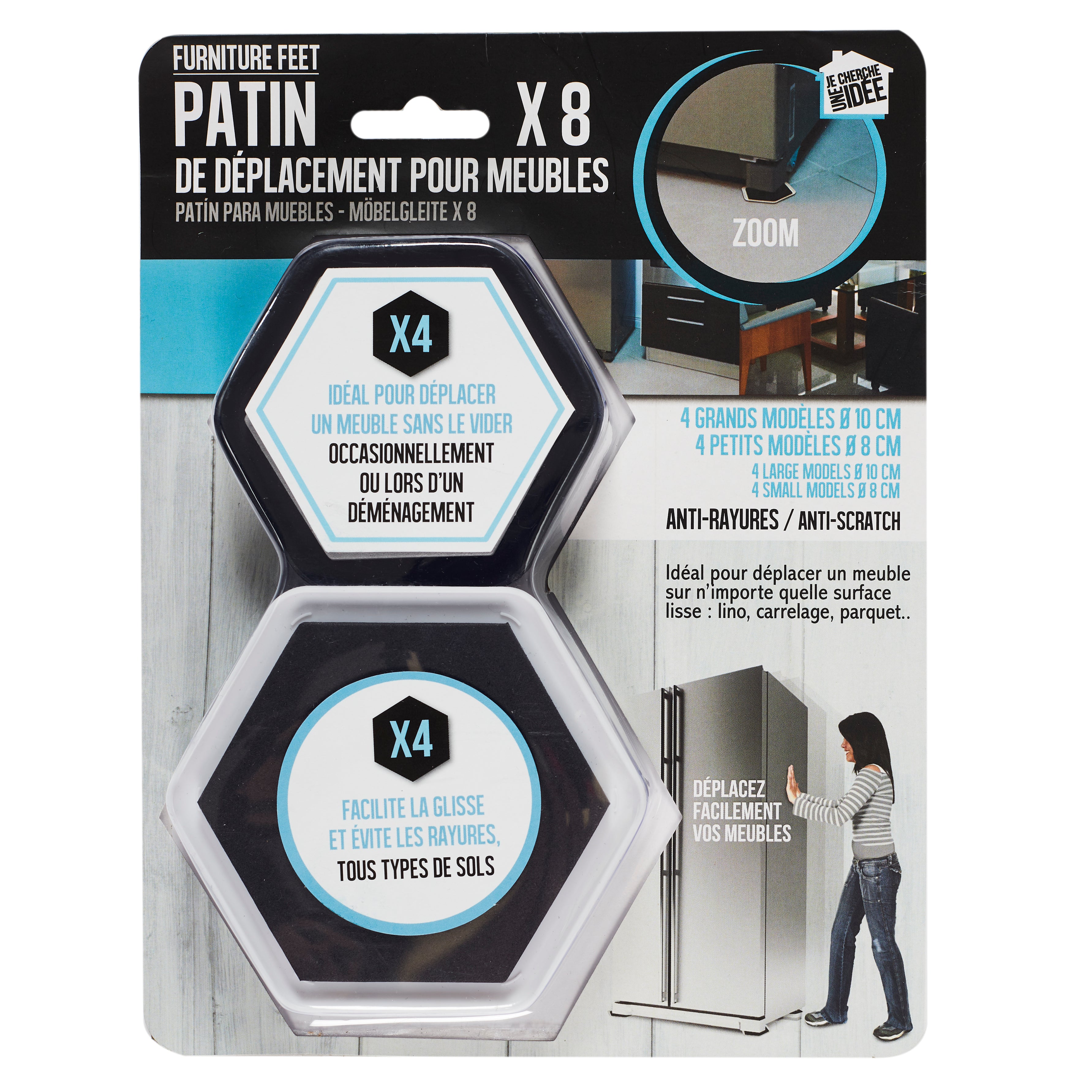 PATIN DE DEPLACEMENT DE MEUBLE HEXAGONAL X8