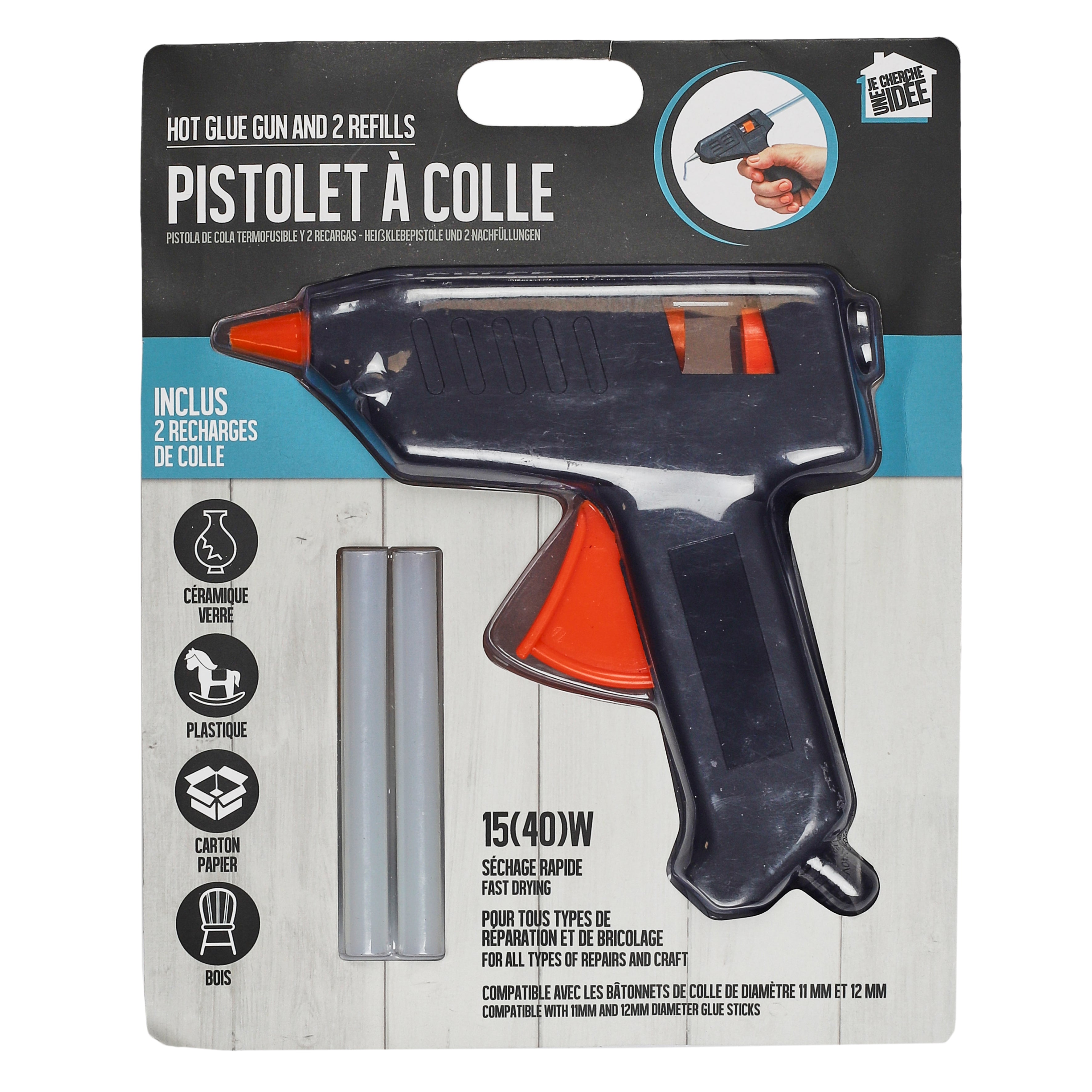 PISTOLET A COLLE CHAUDE 40W ET 2 RECHARGES