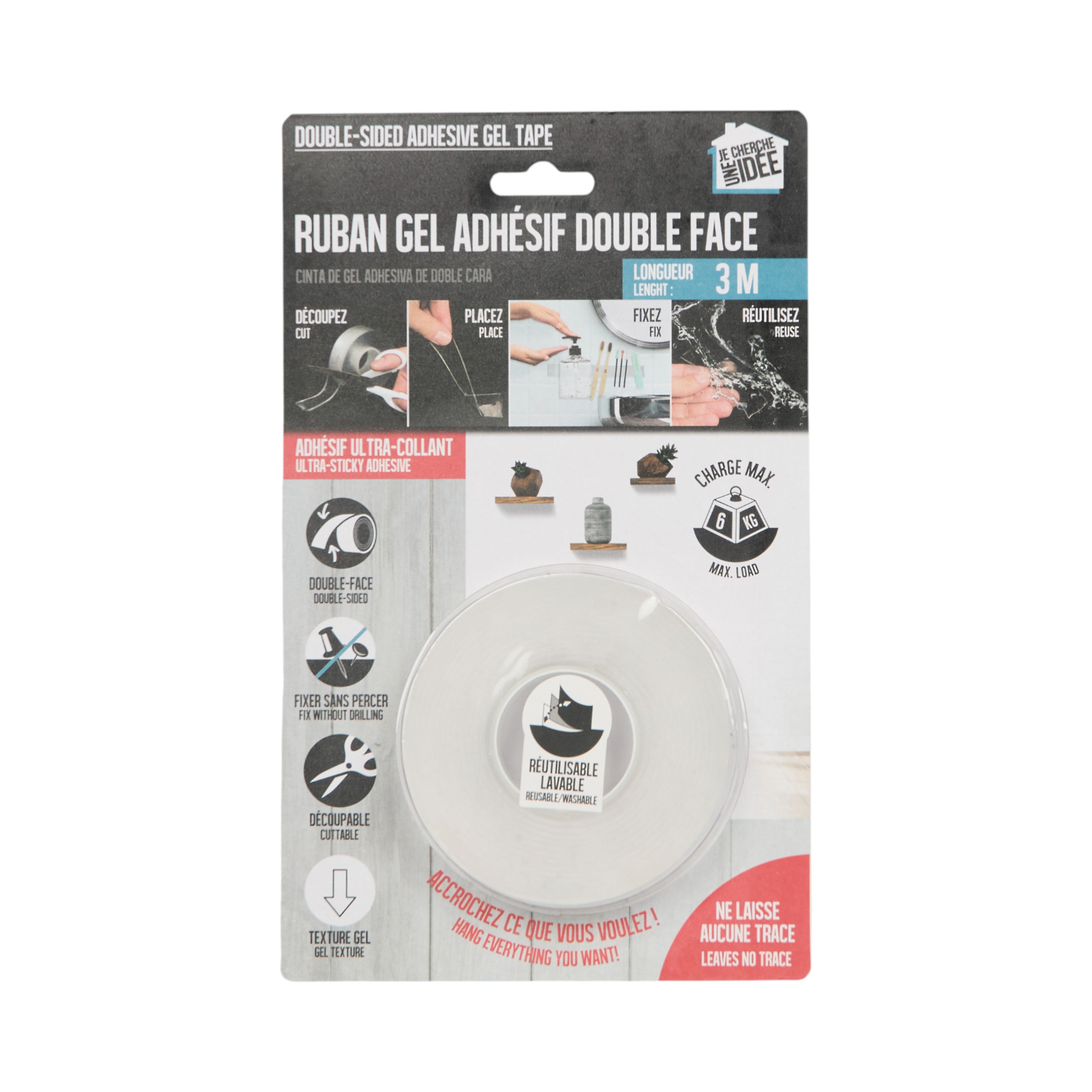 RUBAN ADHESIF DOUBLE FACE 3 METRES