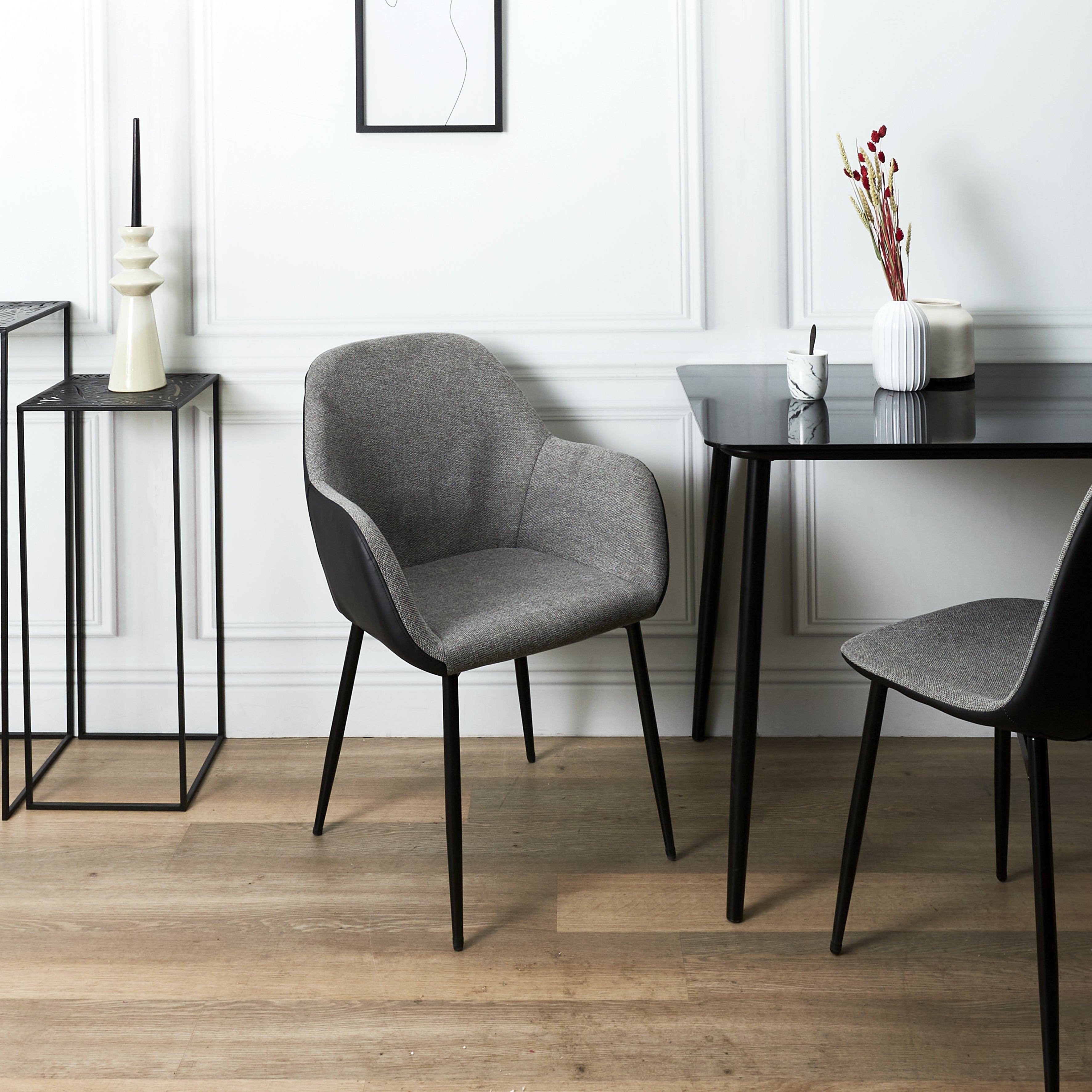 FAUTEUIL MEMPHIS GRIS ET NOIR - LOT DE 2