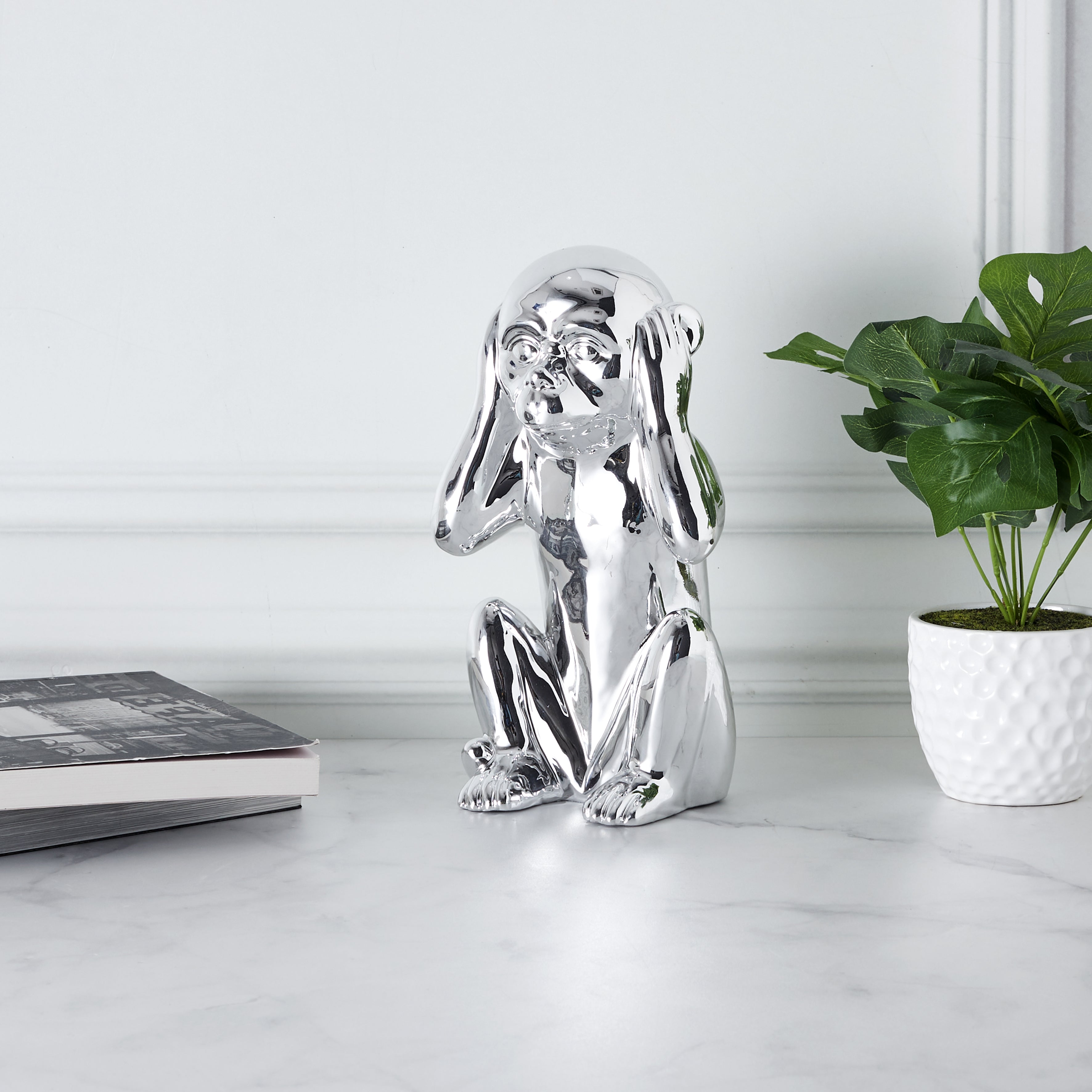 STATUE SINGE ARGENTE H28CM