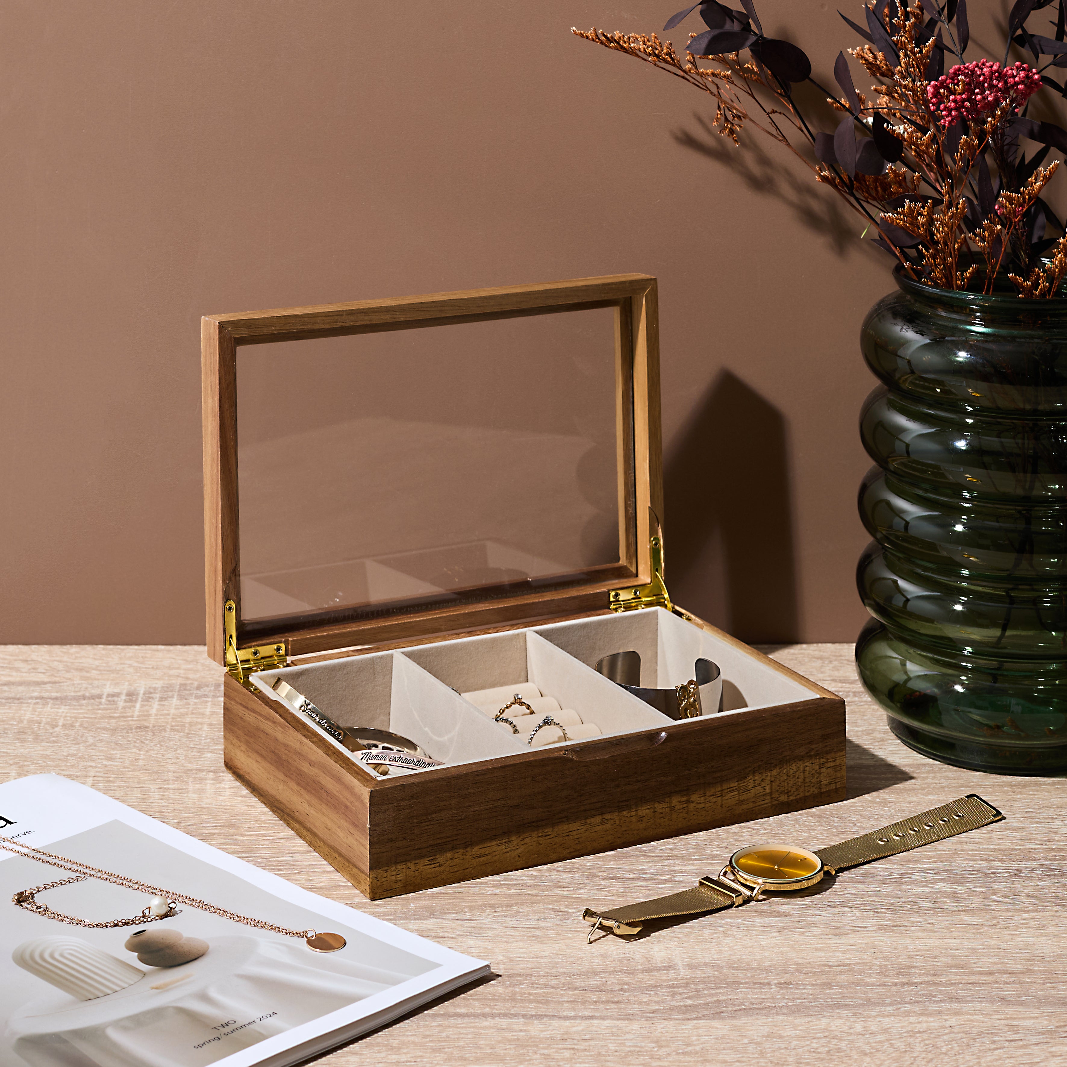 BOITE A BIJOUX VERRE ET BOIS