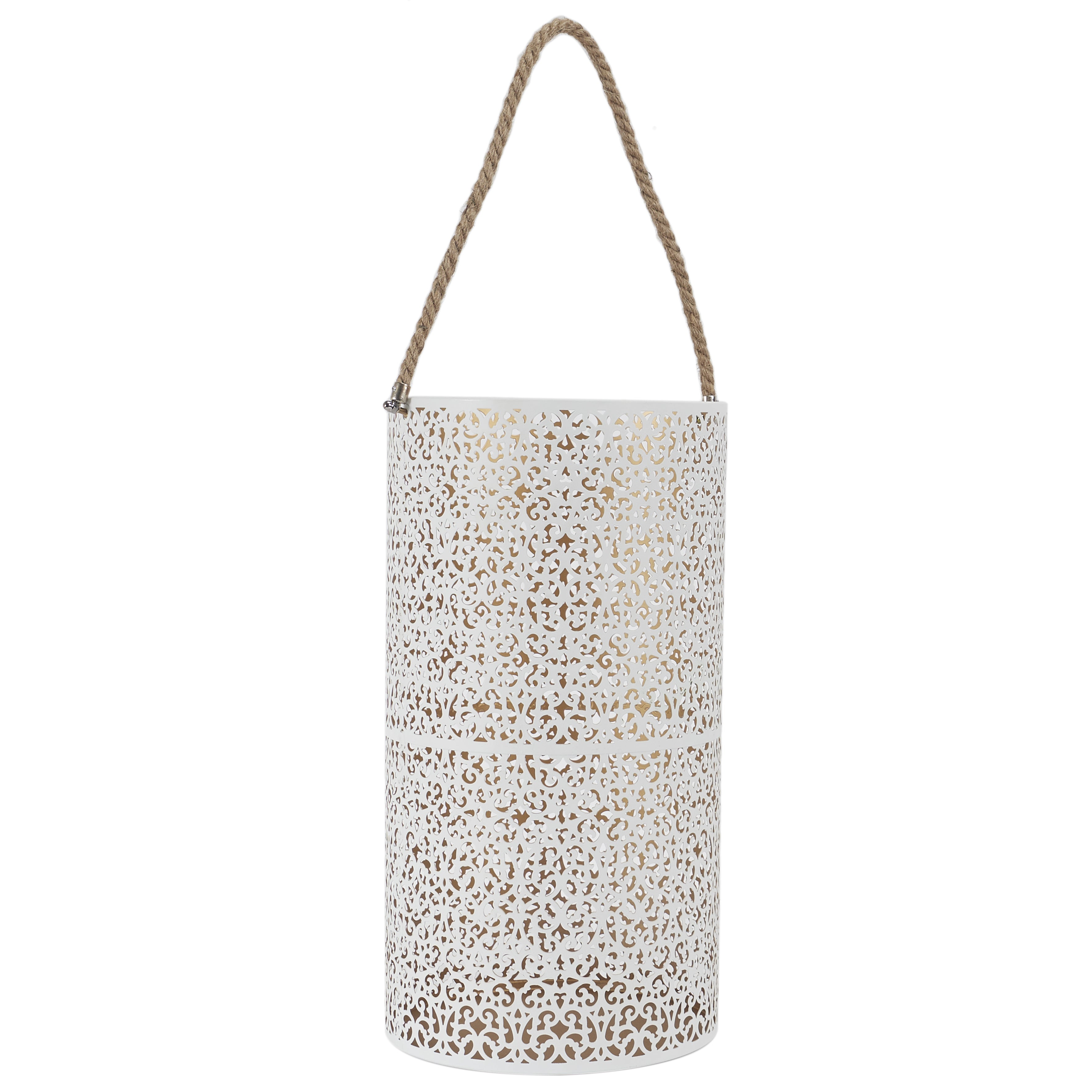 LANTERNE METAL AJOURE BLANC DORE X2