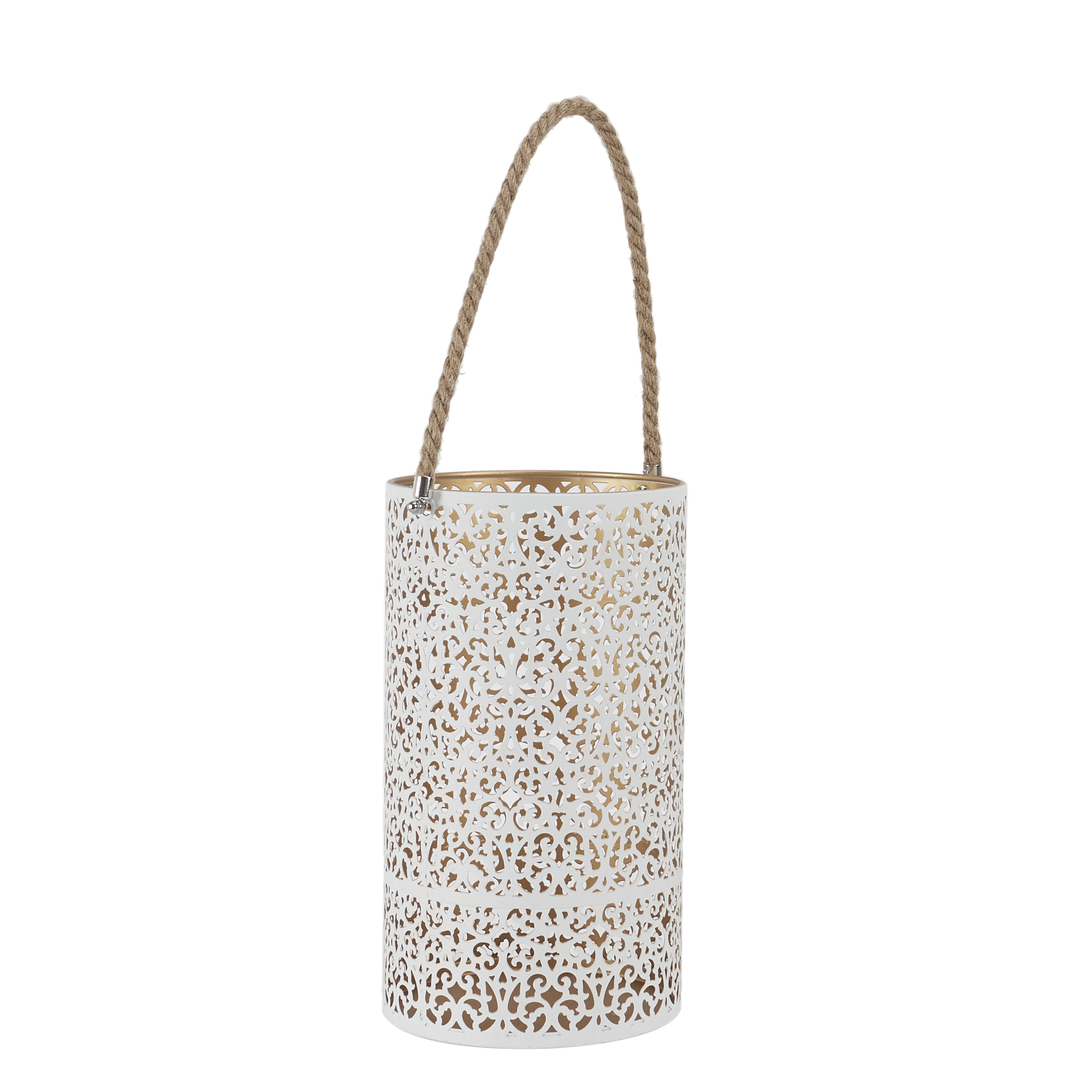 LANTERNE METAL AJOURE BLANC DORE X2