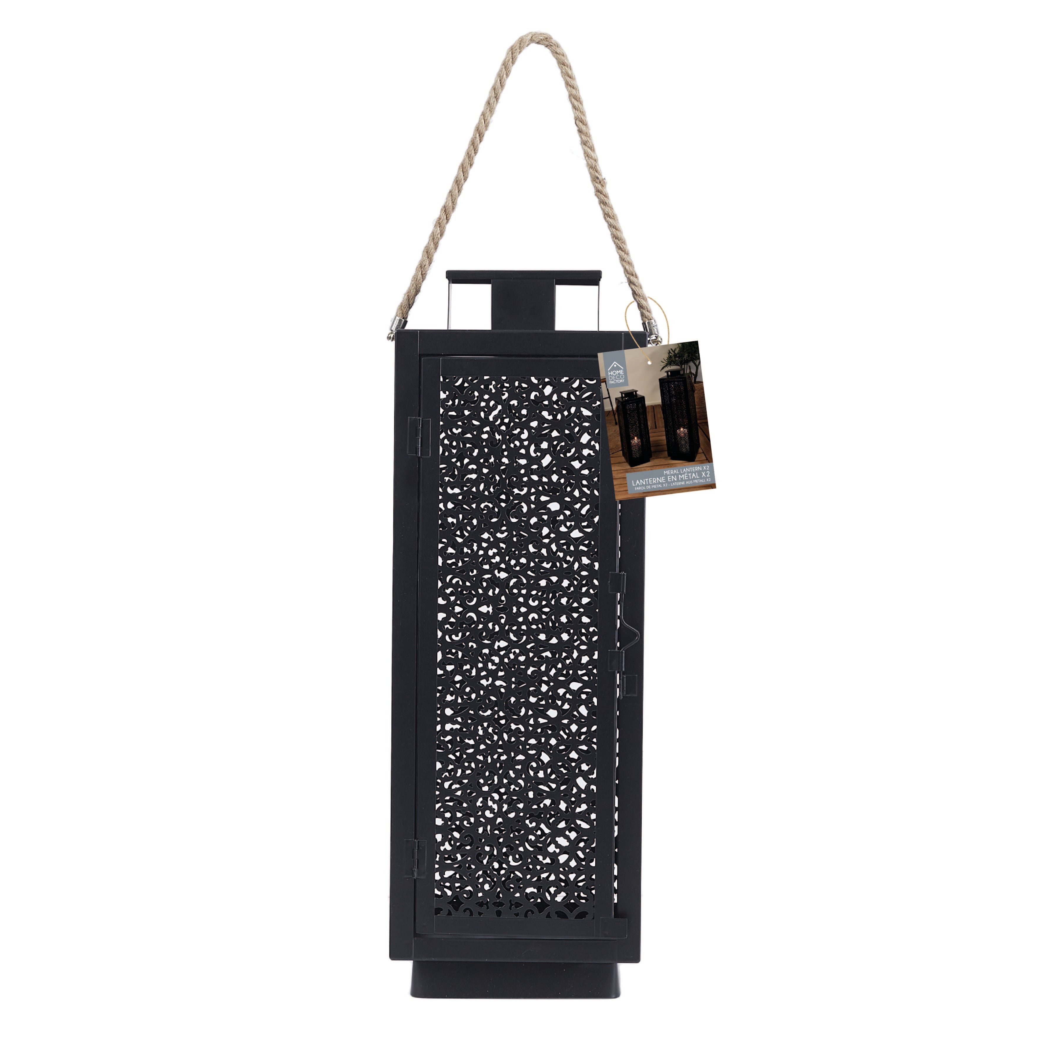 LANTERNE METAL AJOURE NOIR X2