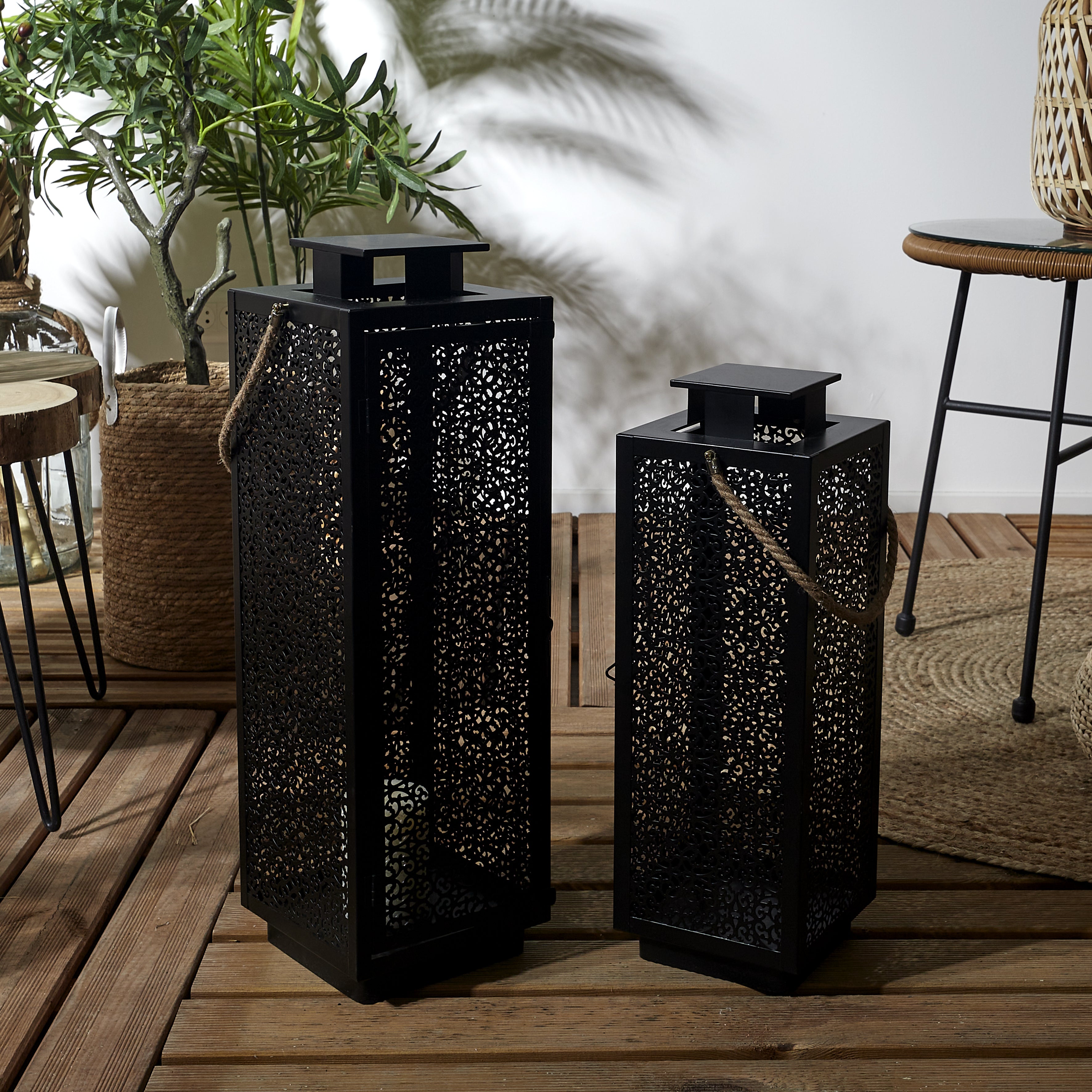 LANTERNE METAL AJOURE NOIR X2