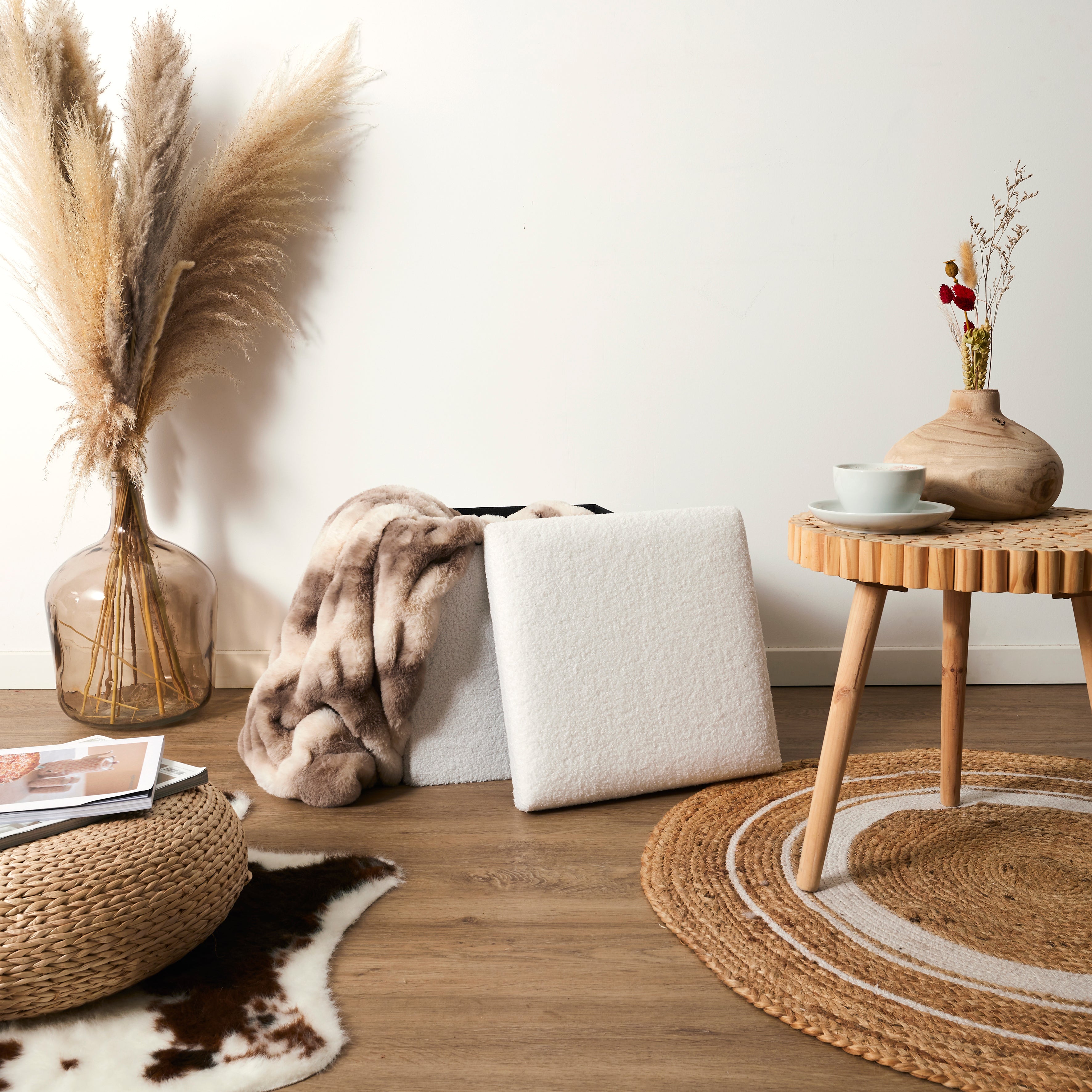COFFRE POUF PLIABLE BOUCLETTE BLANC