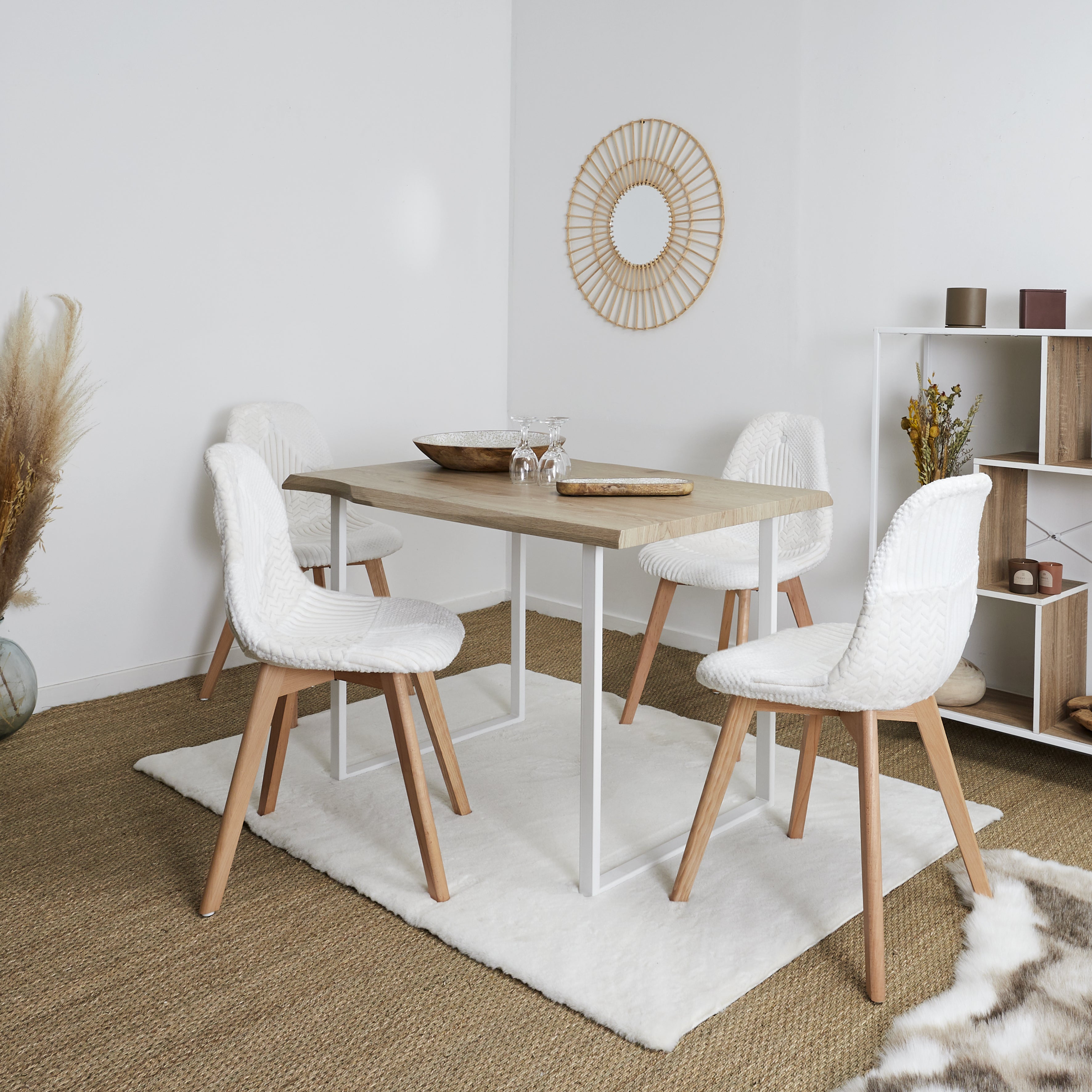 CHAISE SCANDINAVE PATCHWORK BLANC - LOT DE 4