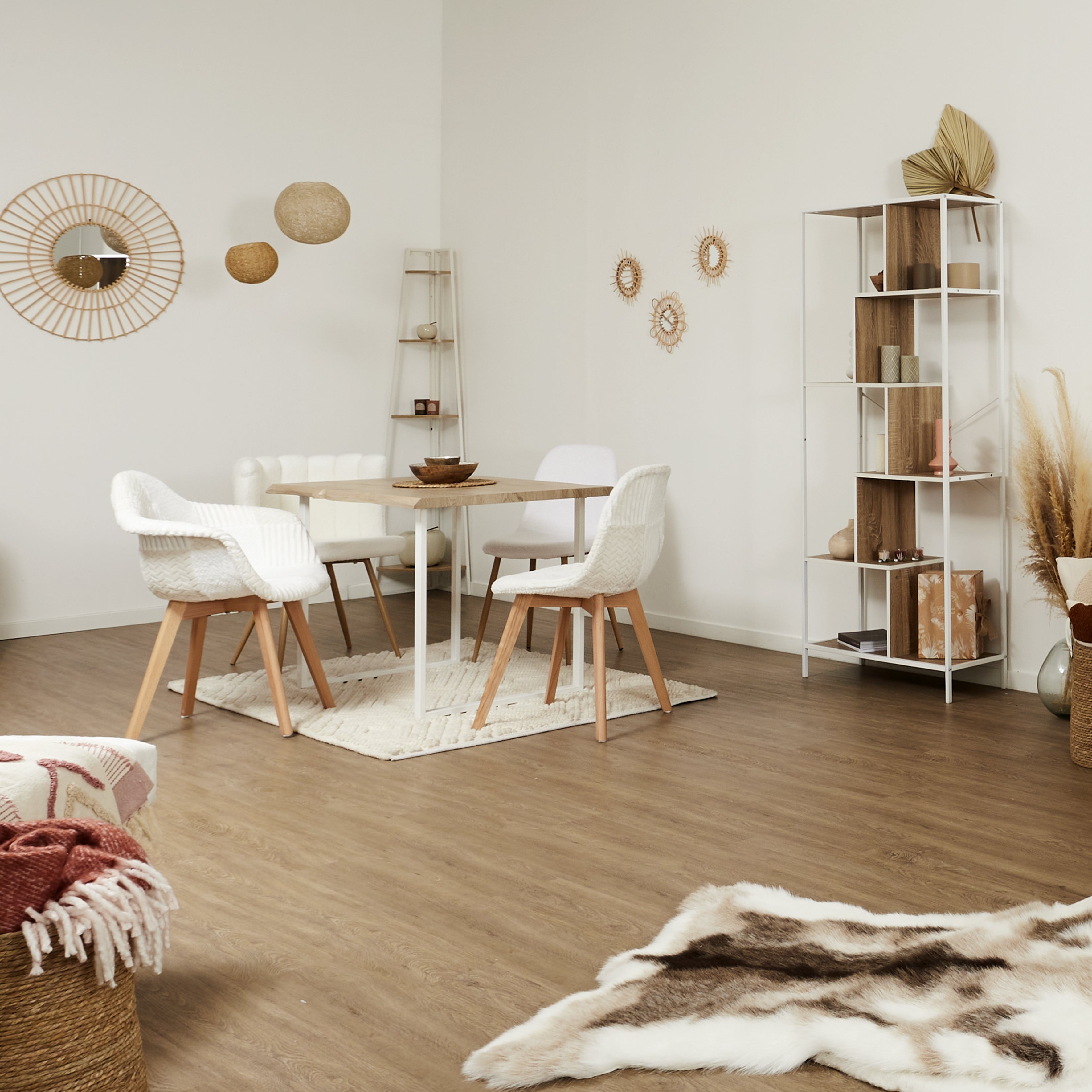 FAUTEUIL SCANDINAVE PATCHWORK BLANC - LOT DE 2