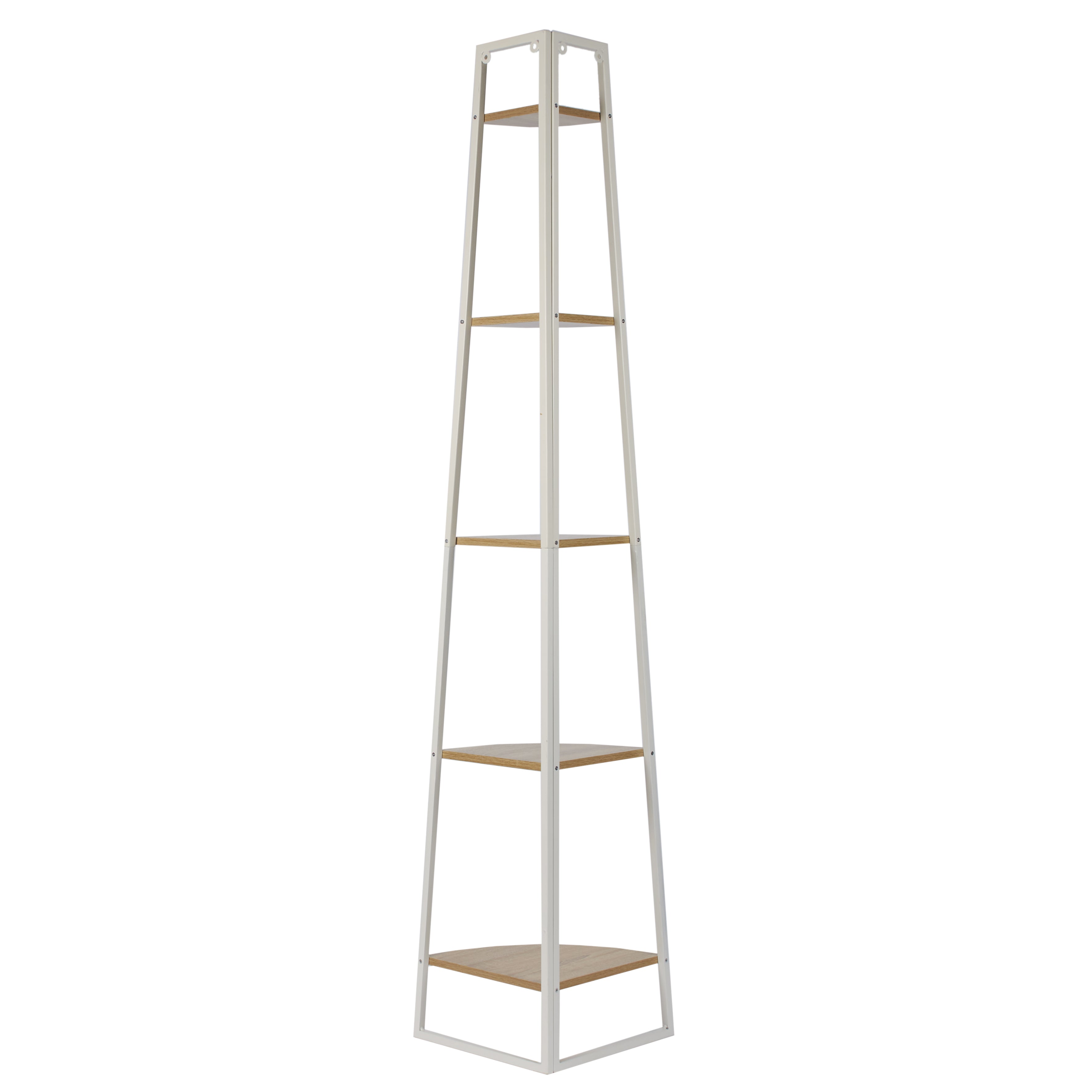 ETAGERE ANGLE 5 NIVEAUX BOIS ET METAL BLANC