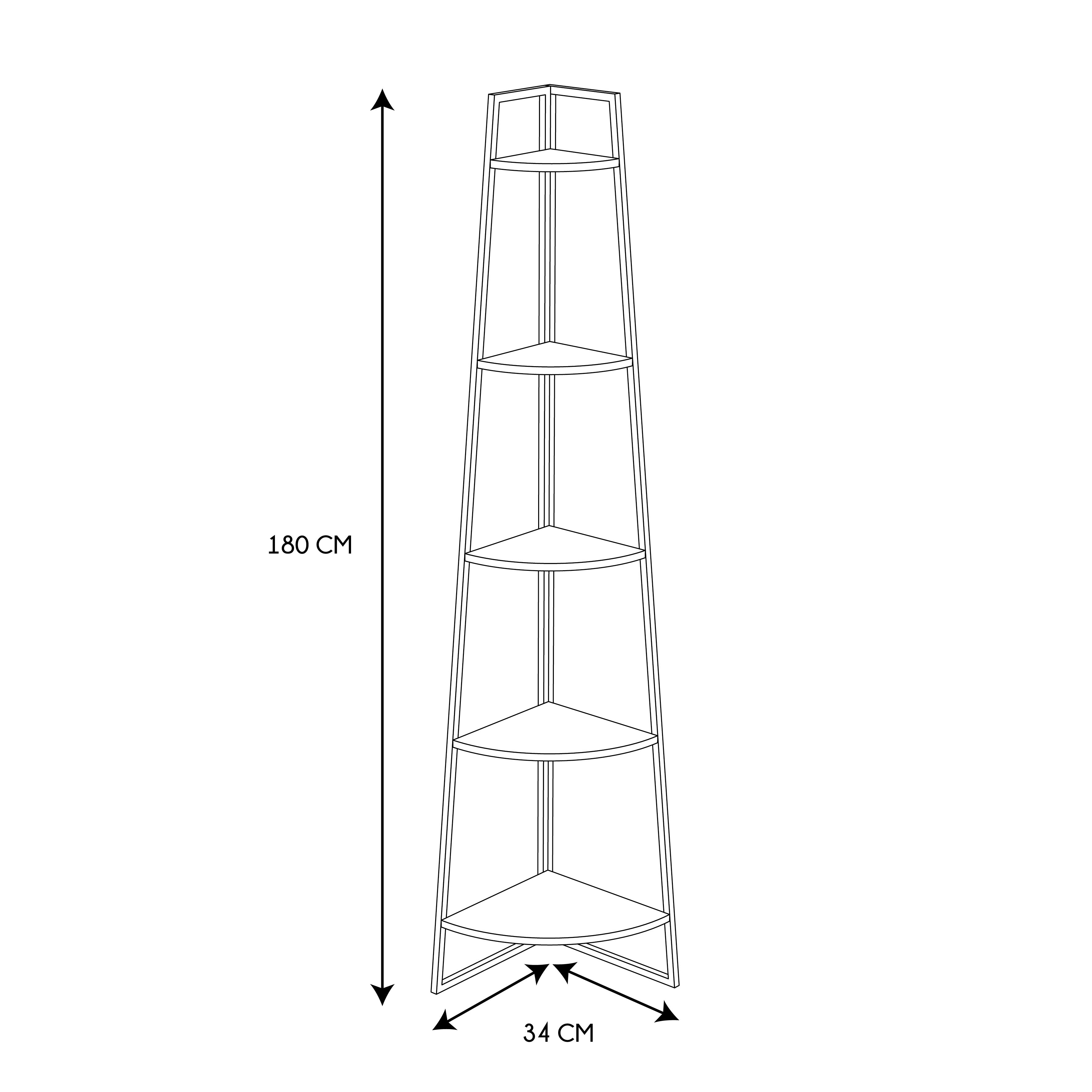 ETAGERE ANGLE 5 NIVEAUX BOIS ET METAL BLANC