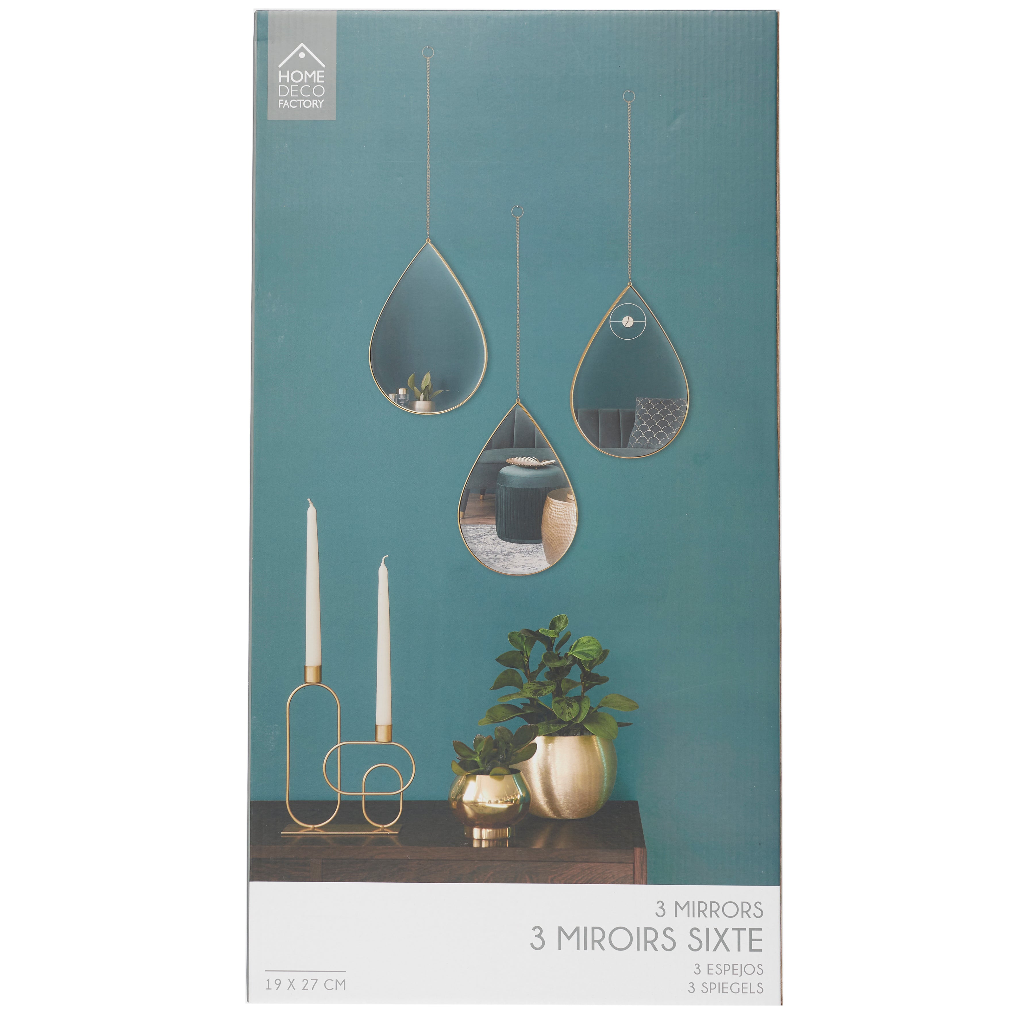 MIROIR DECO GOUTTE SUSPENDU DORE SIXTE X3
