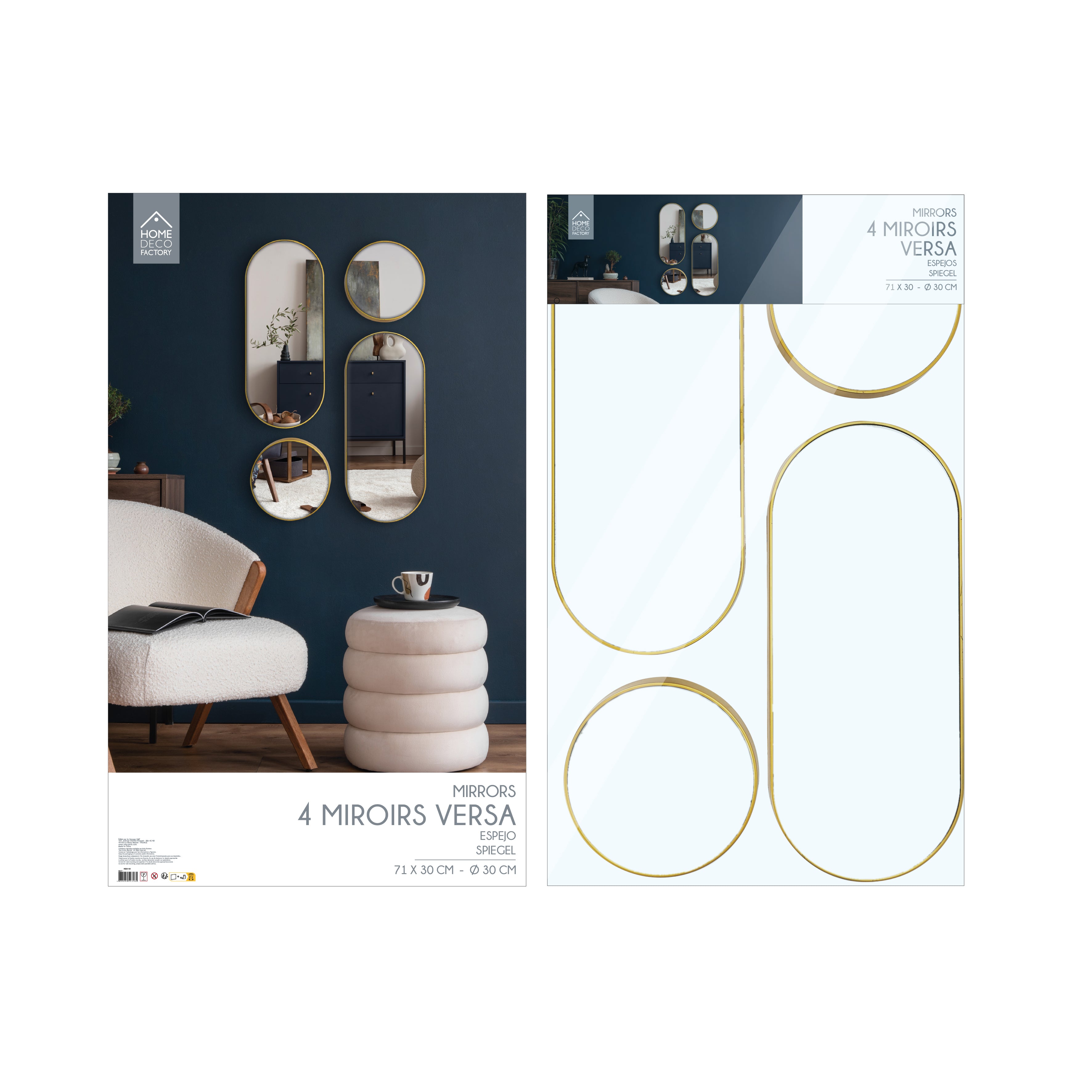 MIROIR DECO ROND ET OVALE VERSA DORE X4