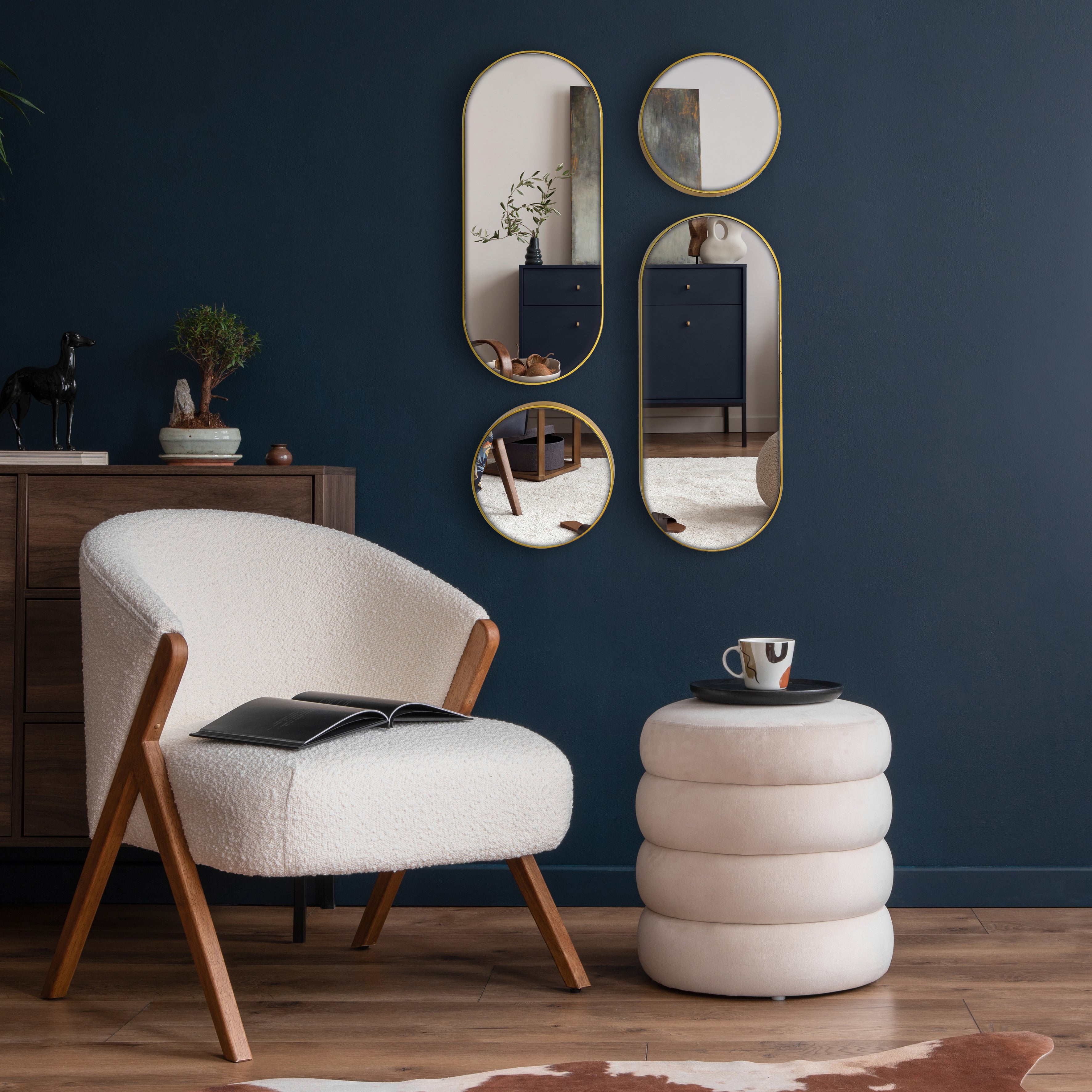 MIROIR DECO ROND ET OVALE VERSA DORE X4
