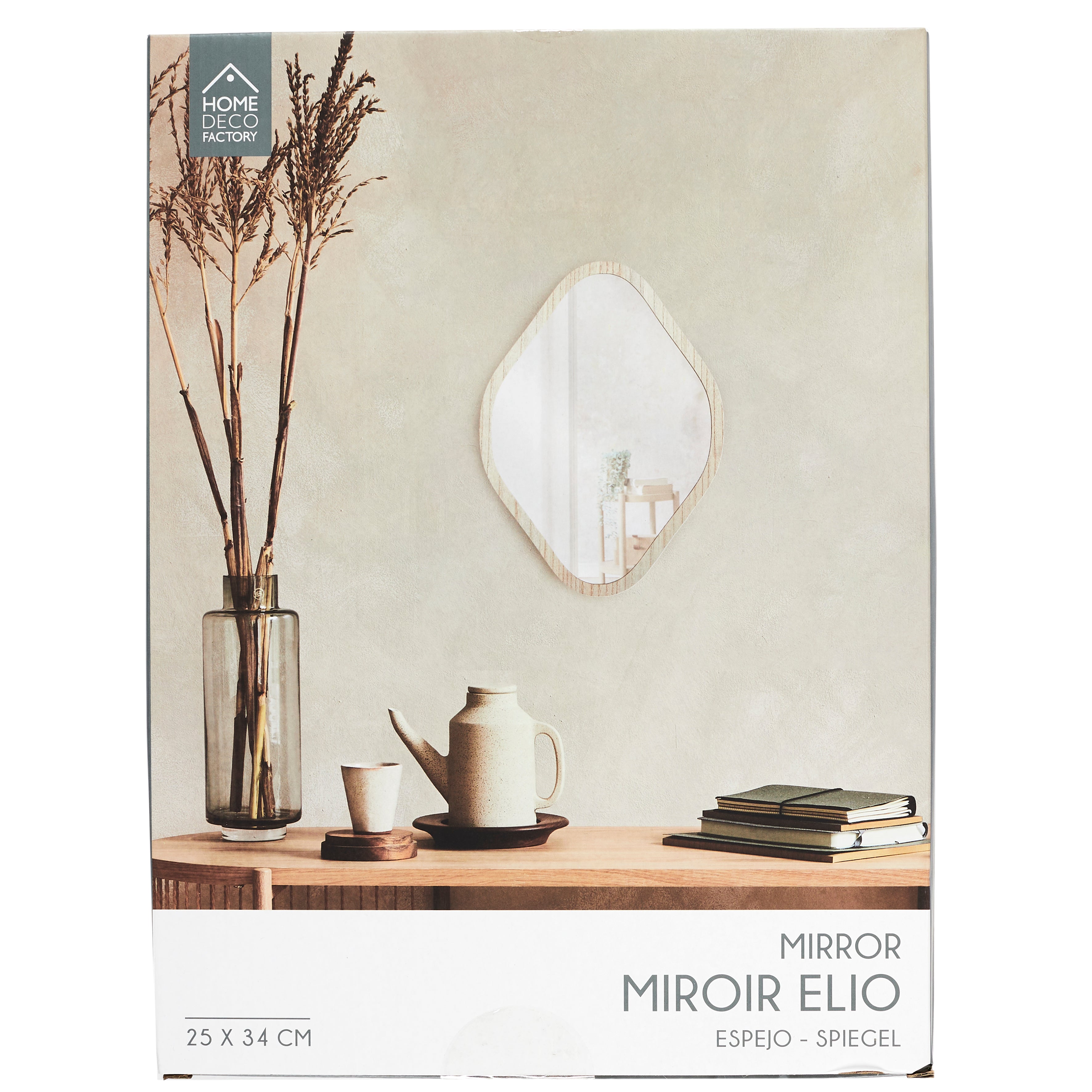 MIROIR DECO CONTOUR BOIS LOSANGE H34CM ELIO