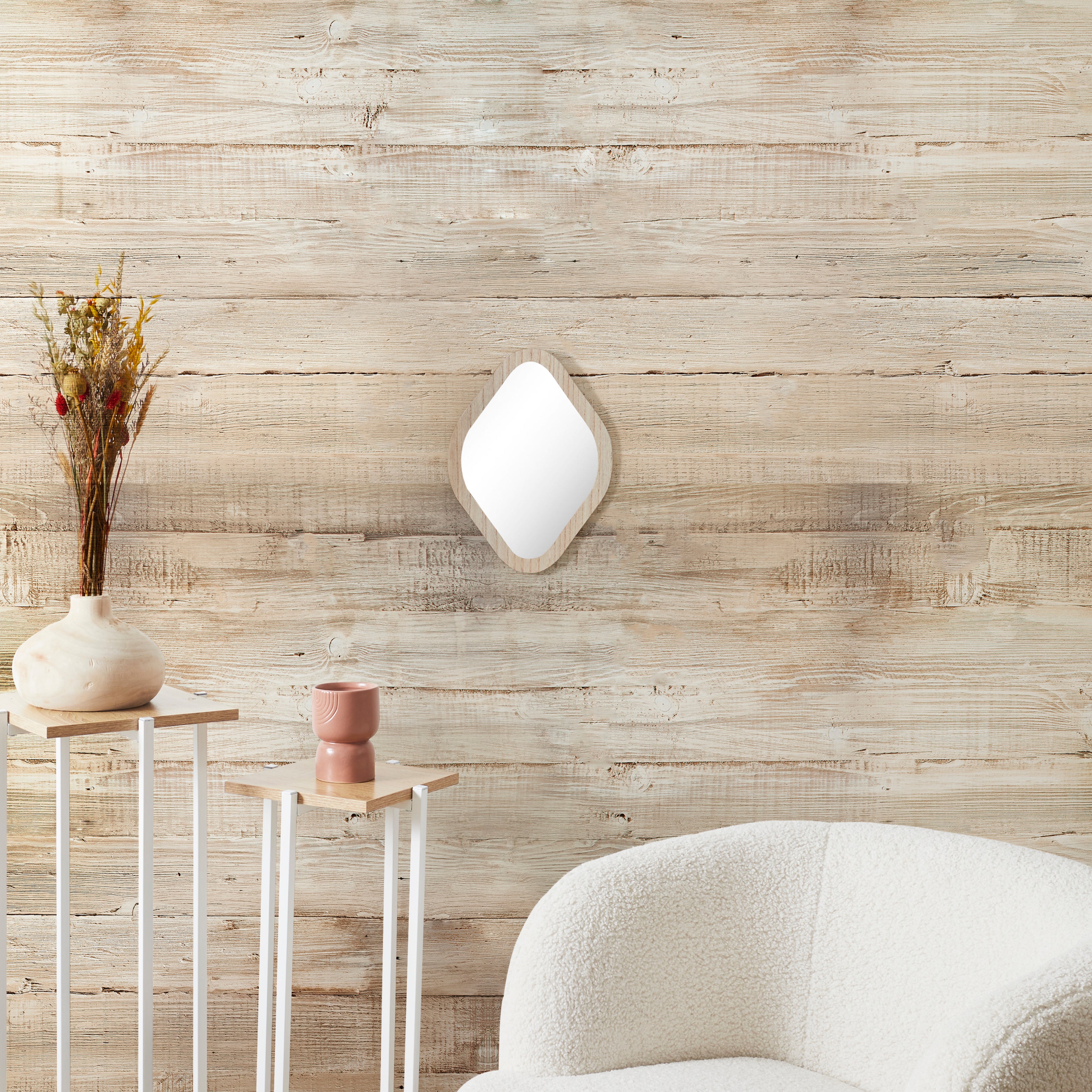 MIROIR DECO CONTOUR BOIS LOSANGE H34CM ELIO