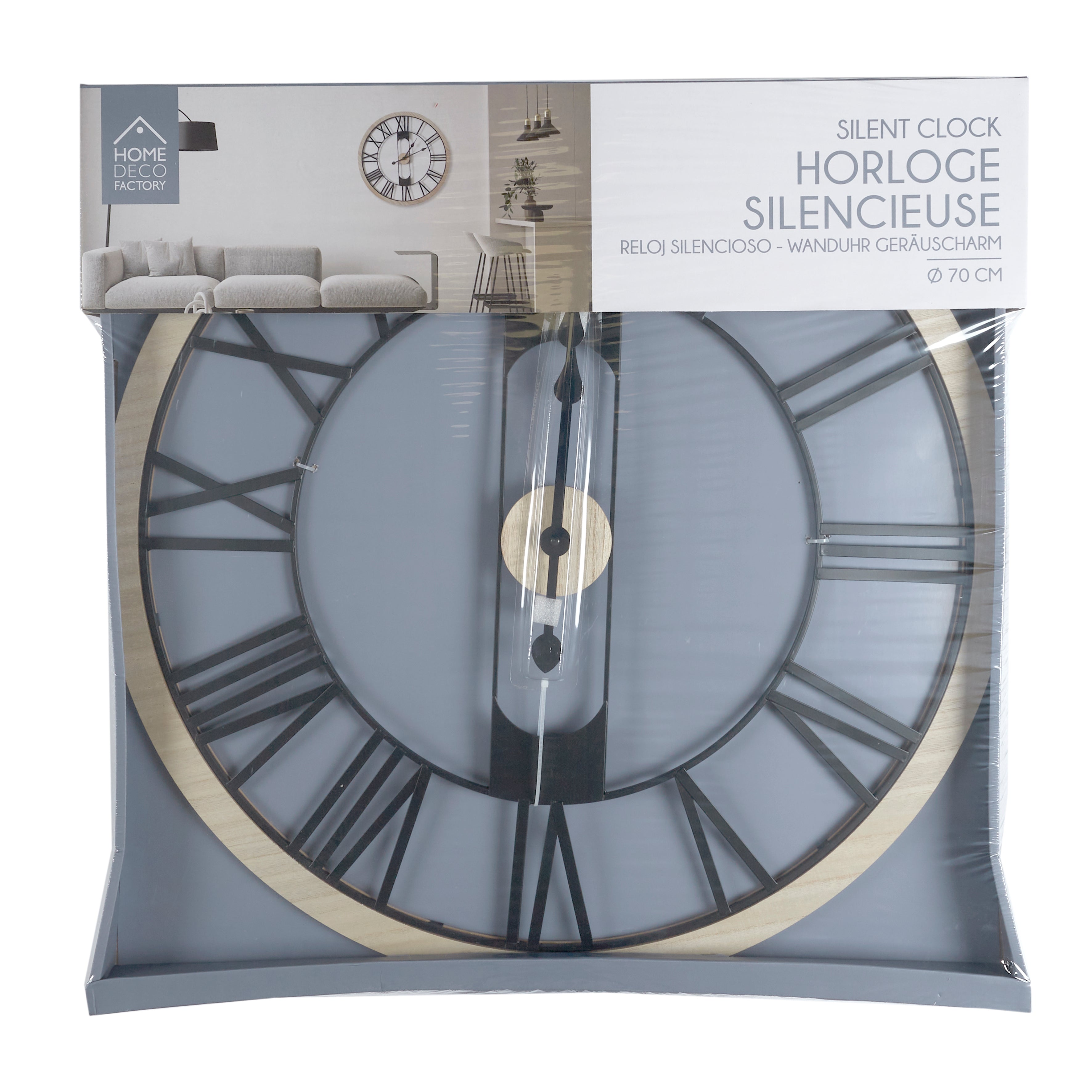 HORLOGE SILENCIEUSE BOIS ET METAL D70CM JACK