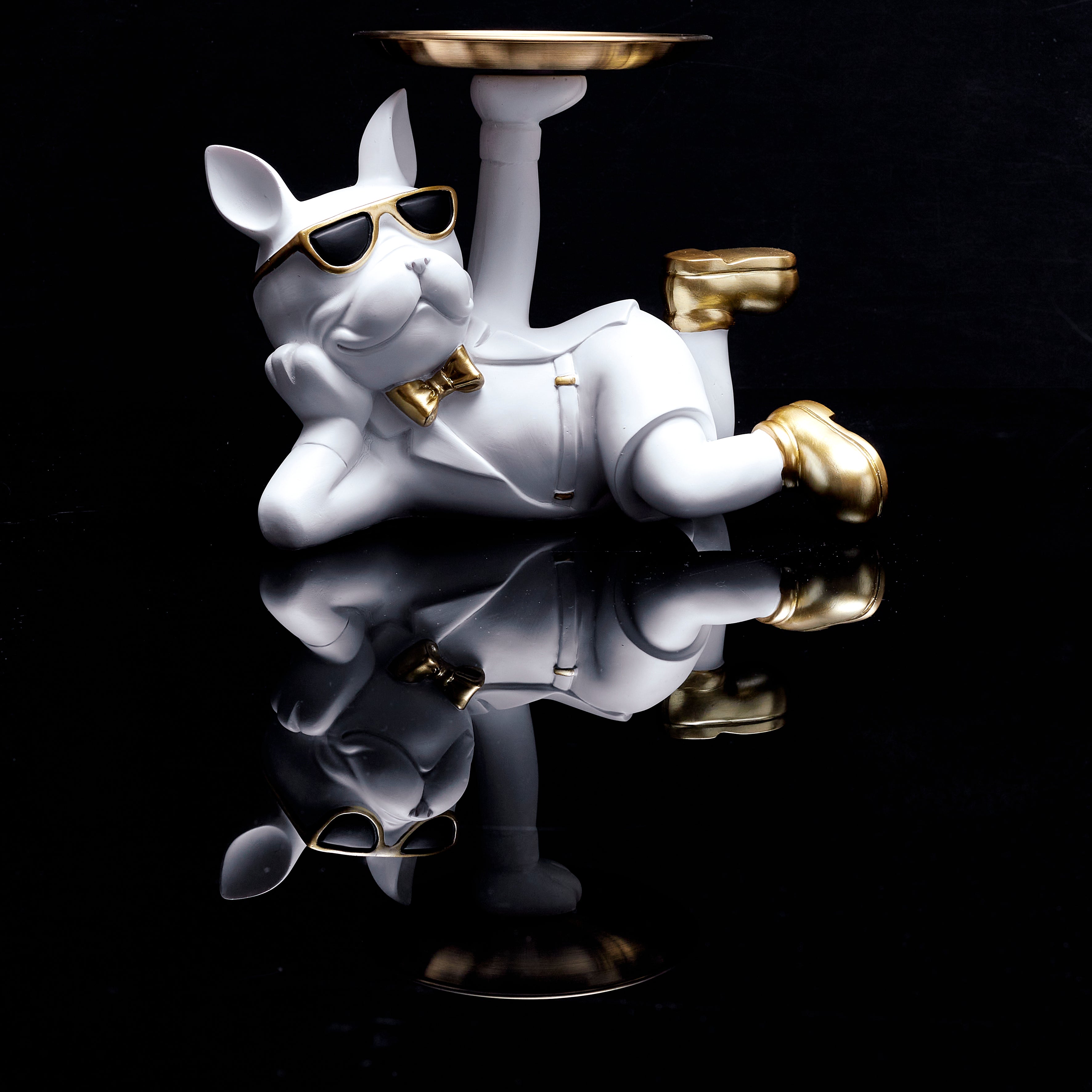 STATUE DECO BULLDOG BLANC VIDE POCHE
