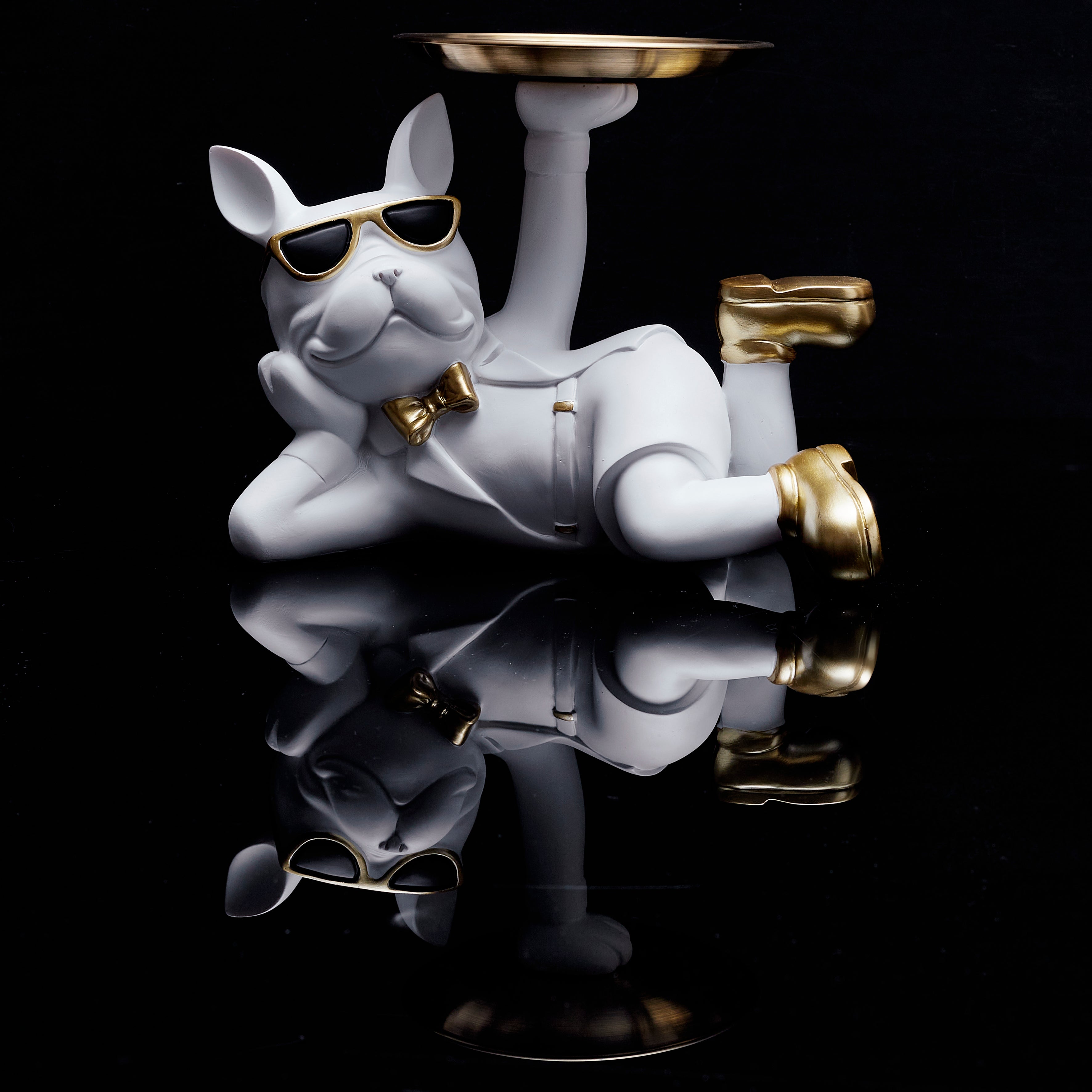 STATUE DECO BULLDOG BLANC VIDE POCHE