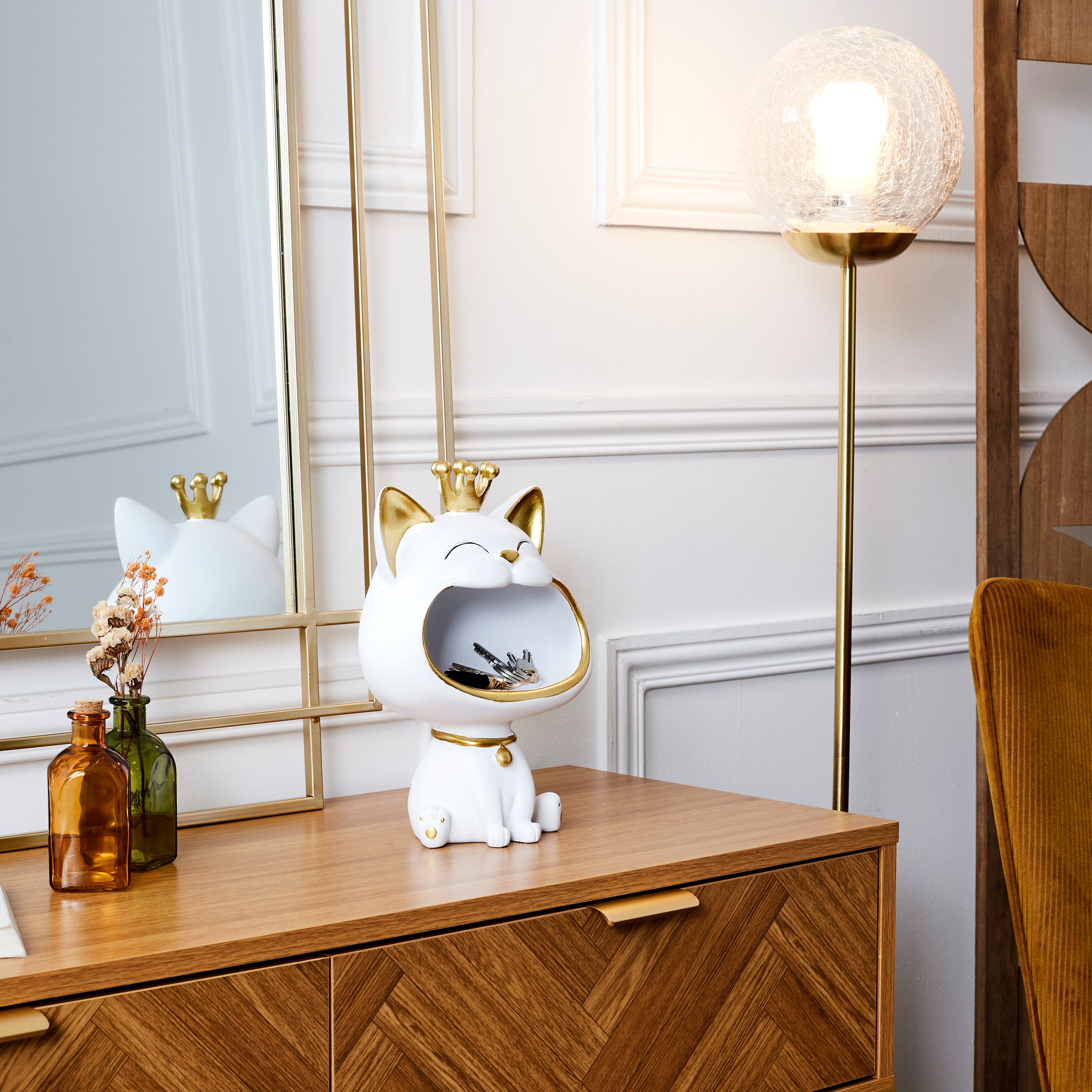 STATUE CHAT BLANC VIDE POCHE