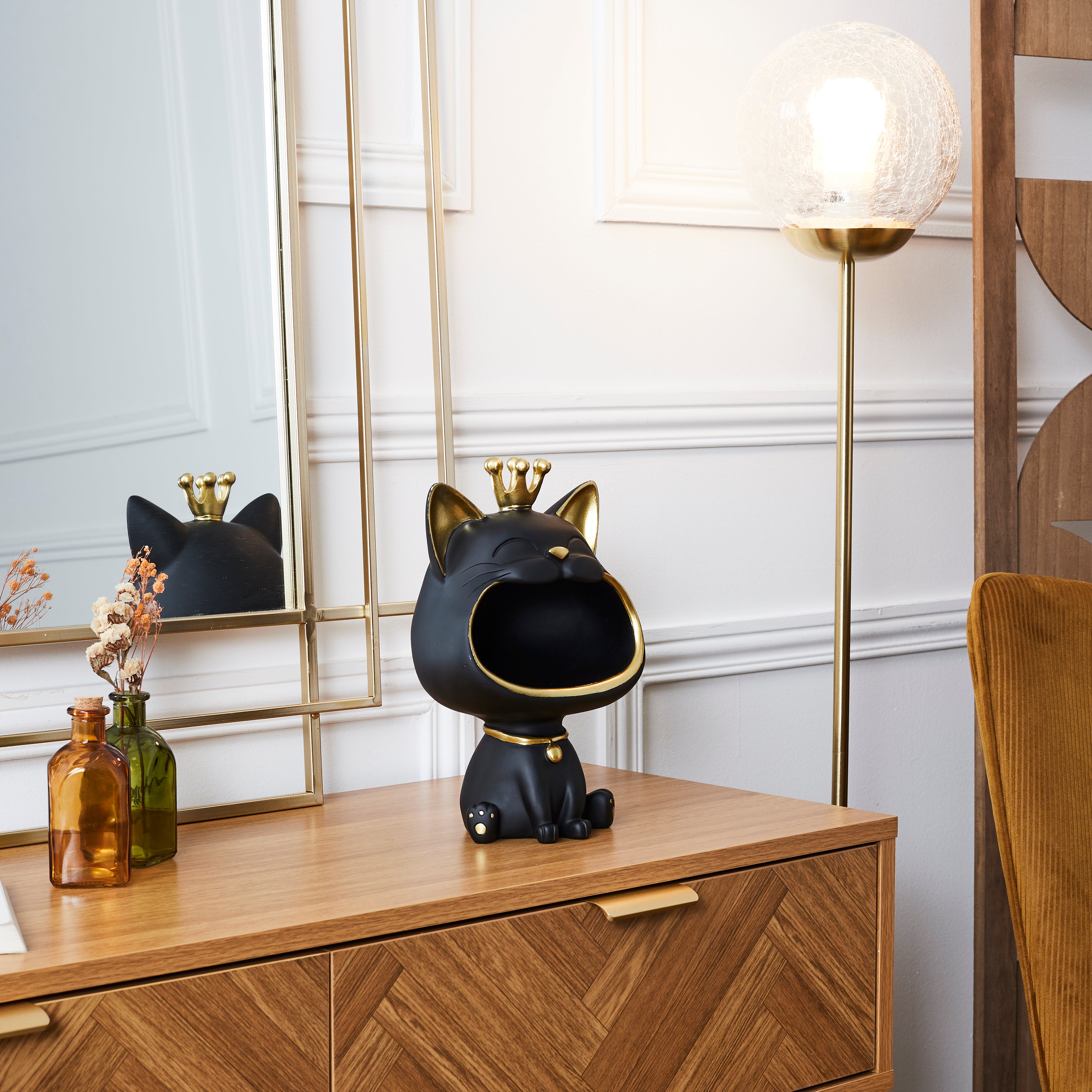 STATUE CHAT NOIR VIDE POCHE
