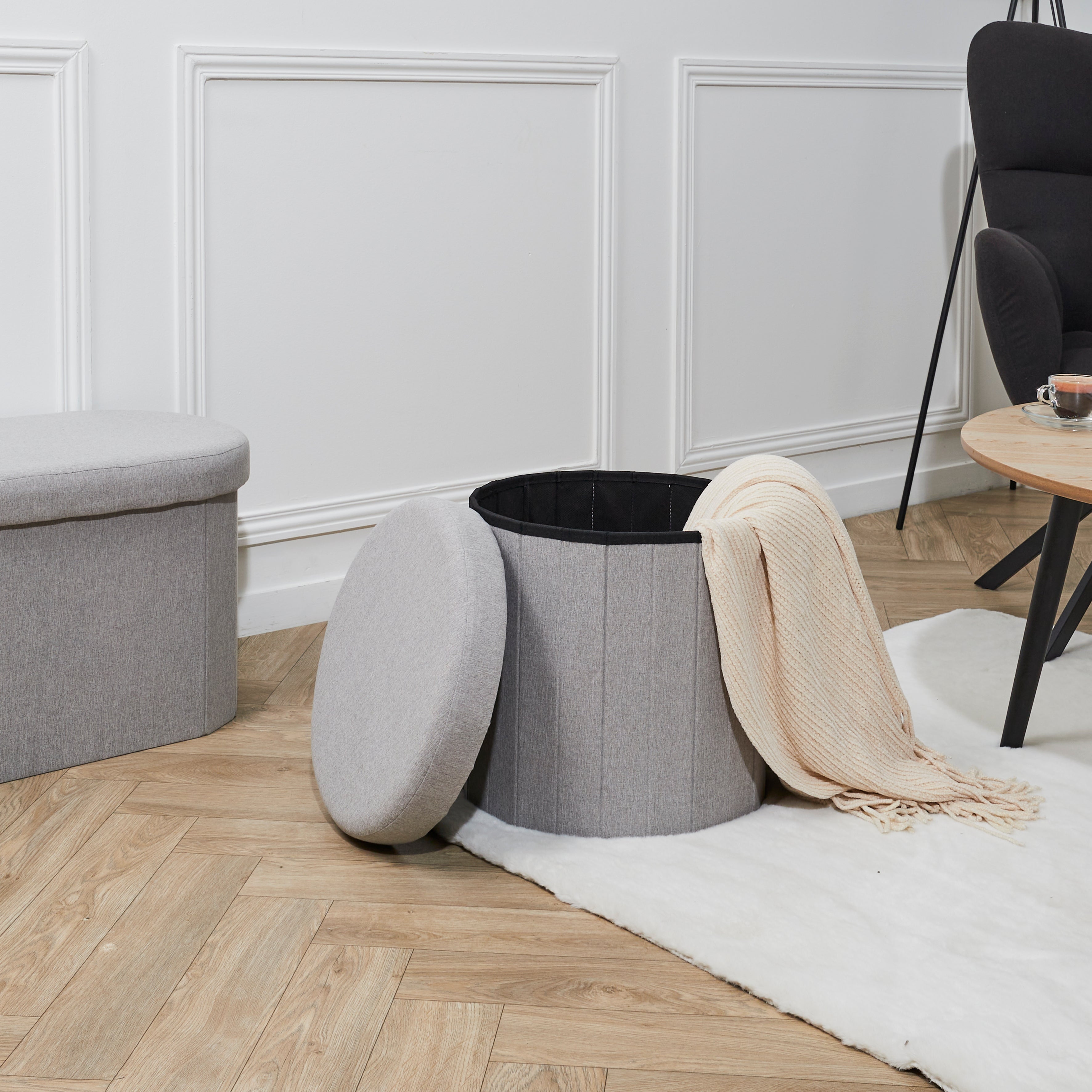COFFRE POUF PLIABLE GRIS PILLS