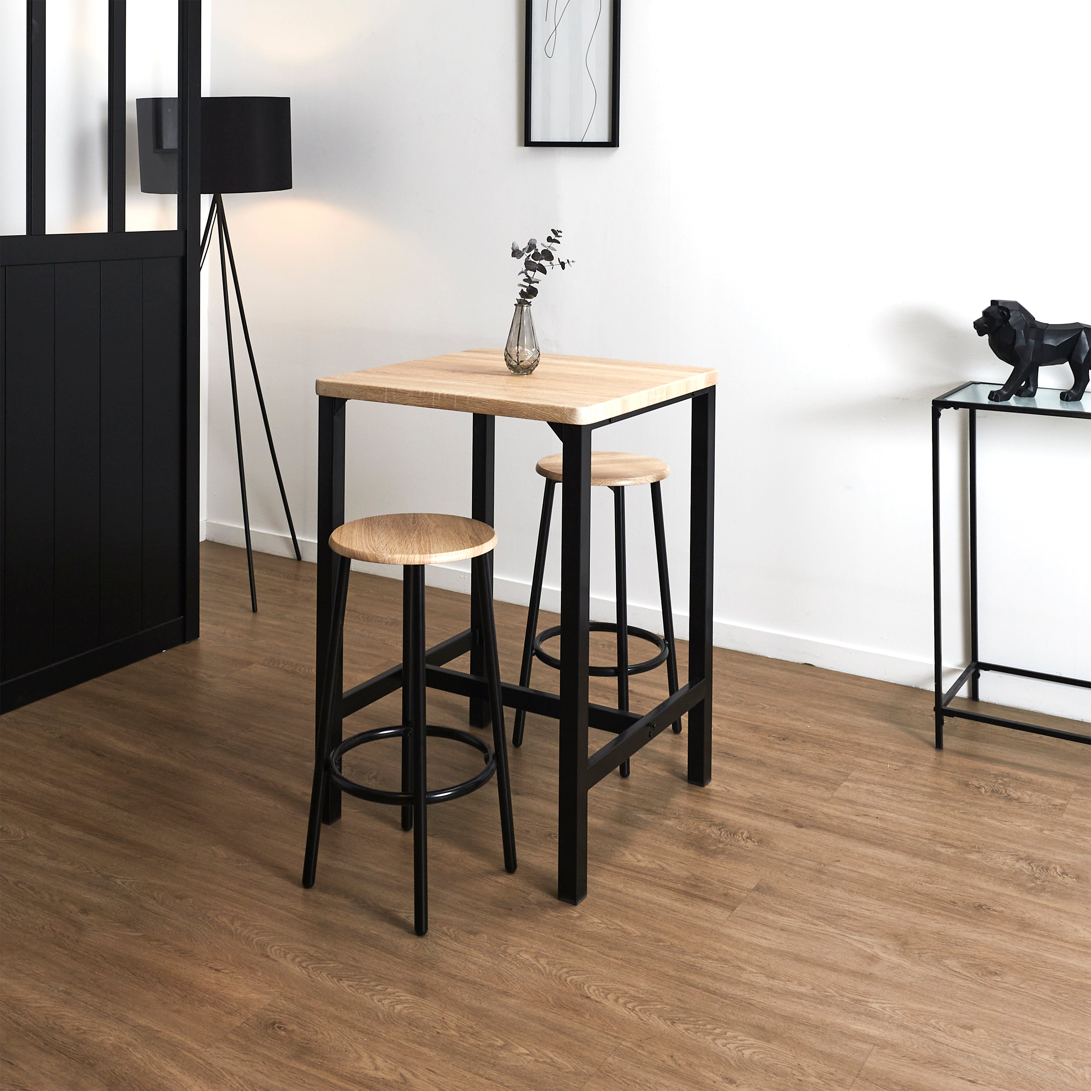 TABLE MANGE DEBOUT ET 2 TABOURETS LOKA
