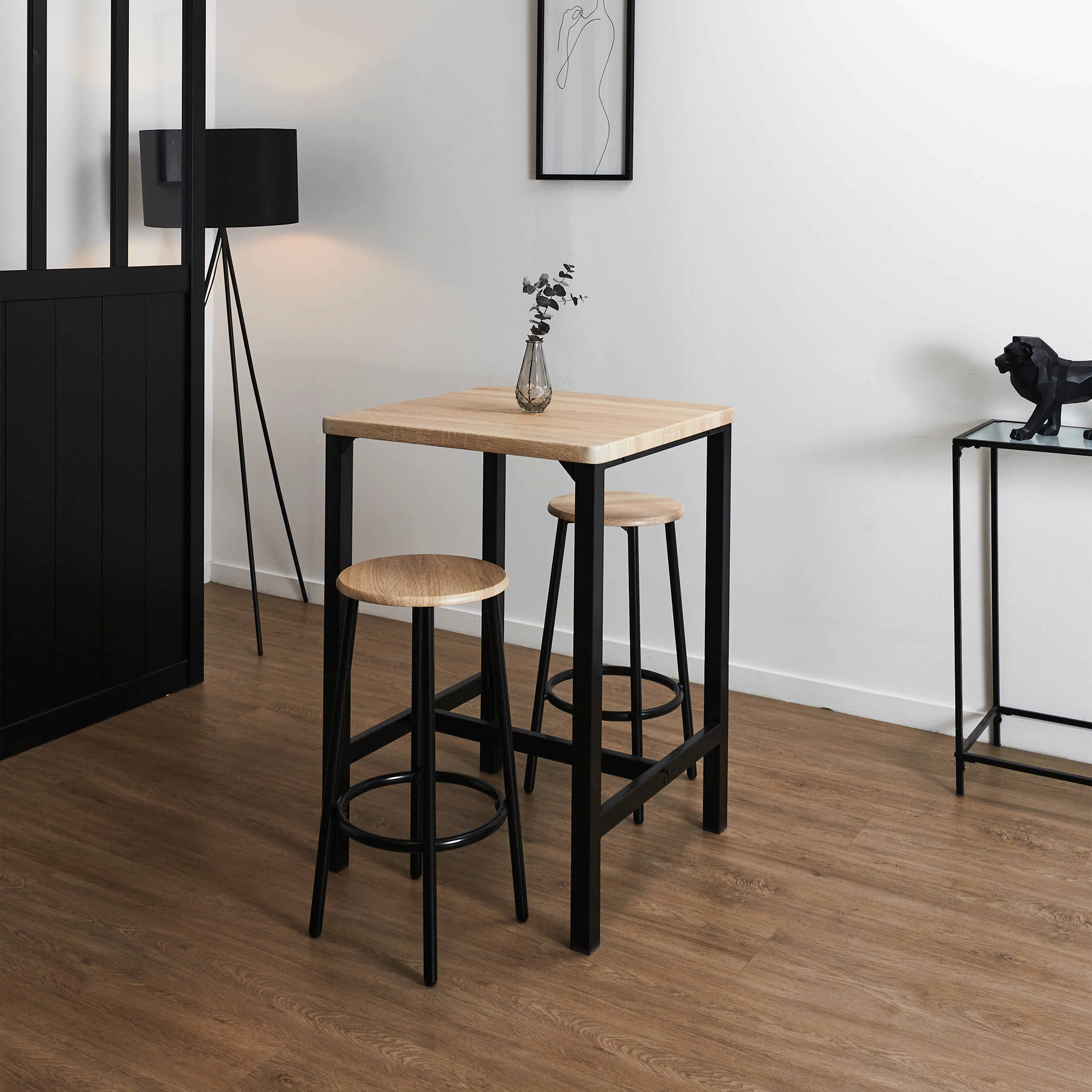 TABLE MANGE DEBOUT ET 2 TABOURETS LOKA